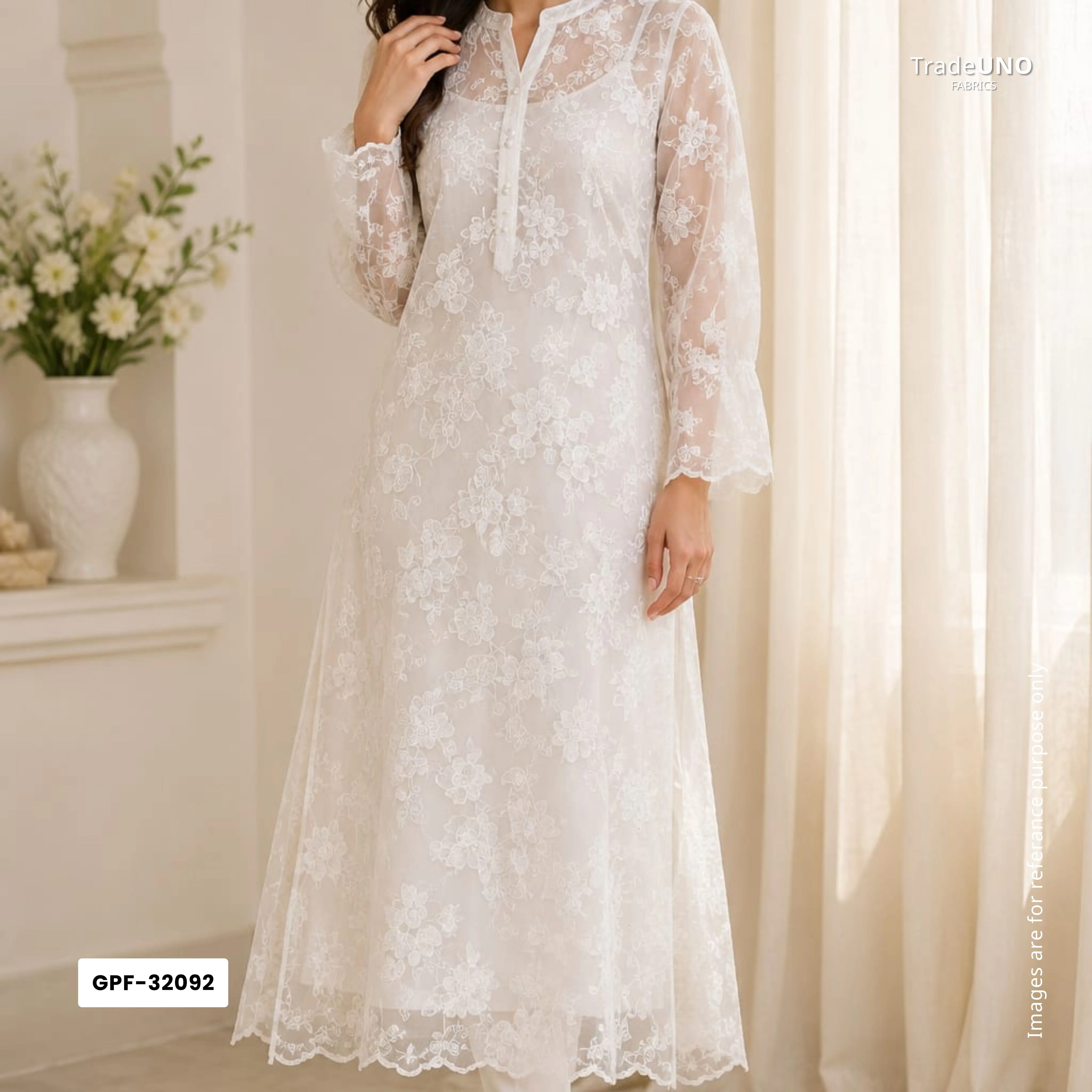 White floral jaal embroidery Pure 27gm Organza Fabric GPF-32092 - Image 6