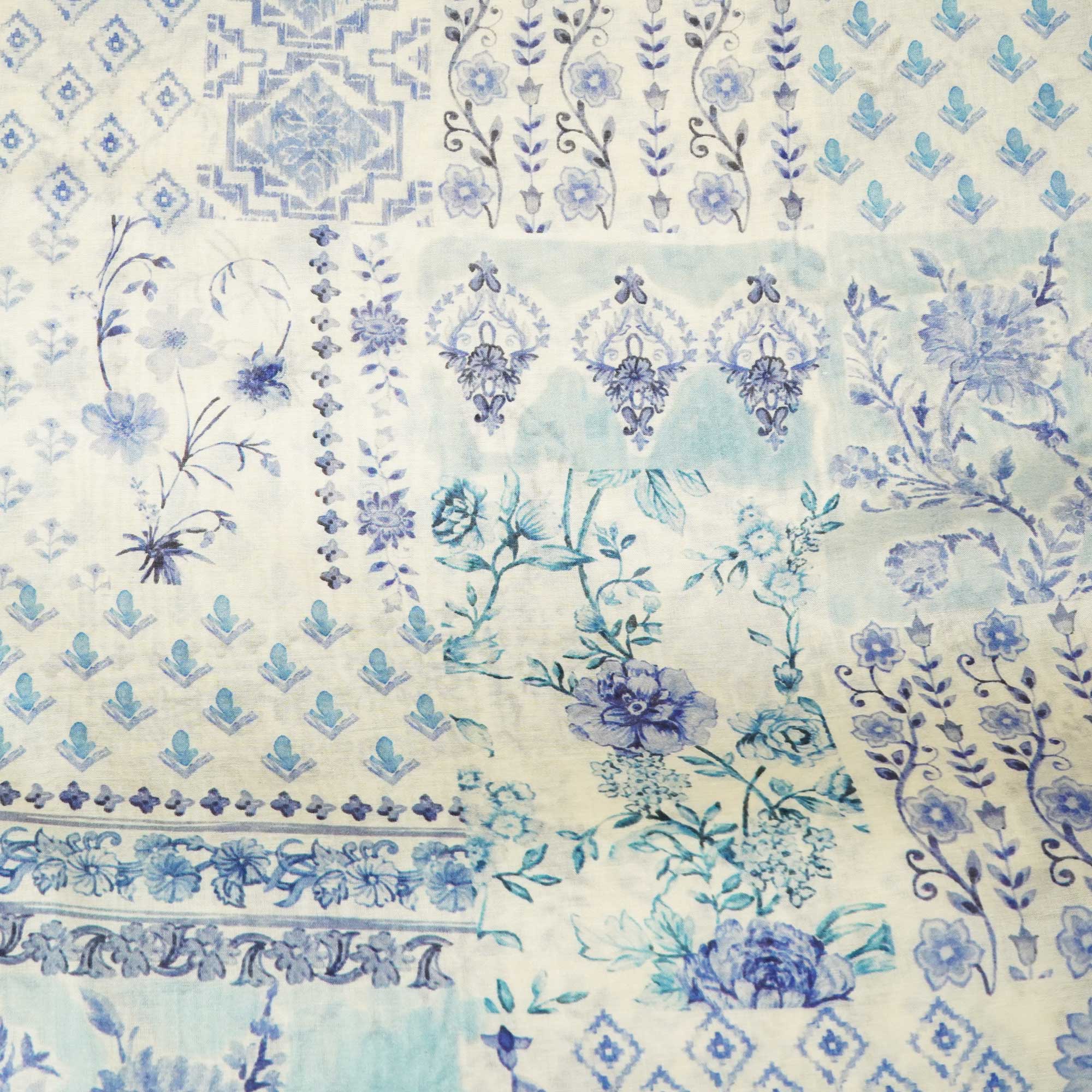 White Floral Patch Print Chanderi Fabric GT-25317 - Image 4