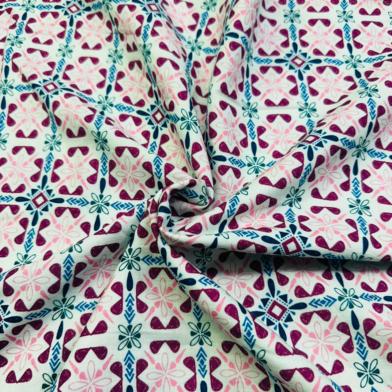 White floral print Cotton Linen Fabric TU-4485