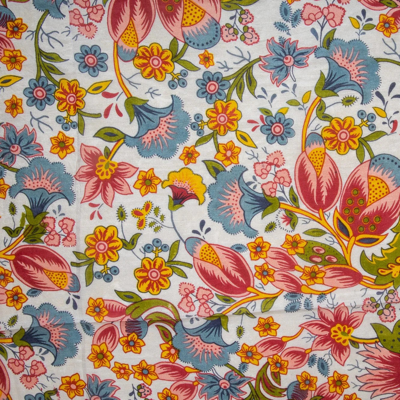 White Floral Print Tabby Silk Fabric - Image 2