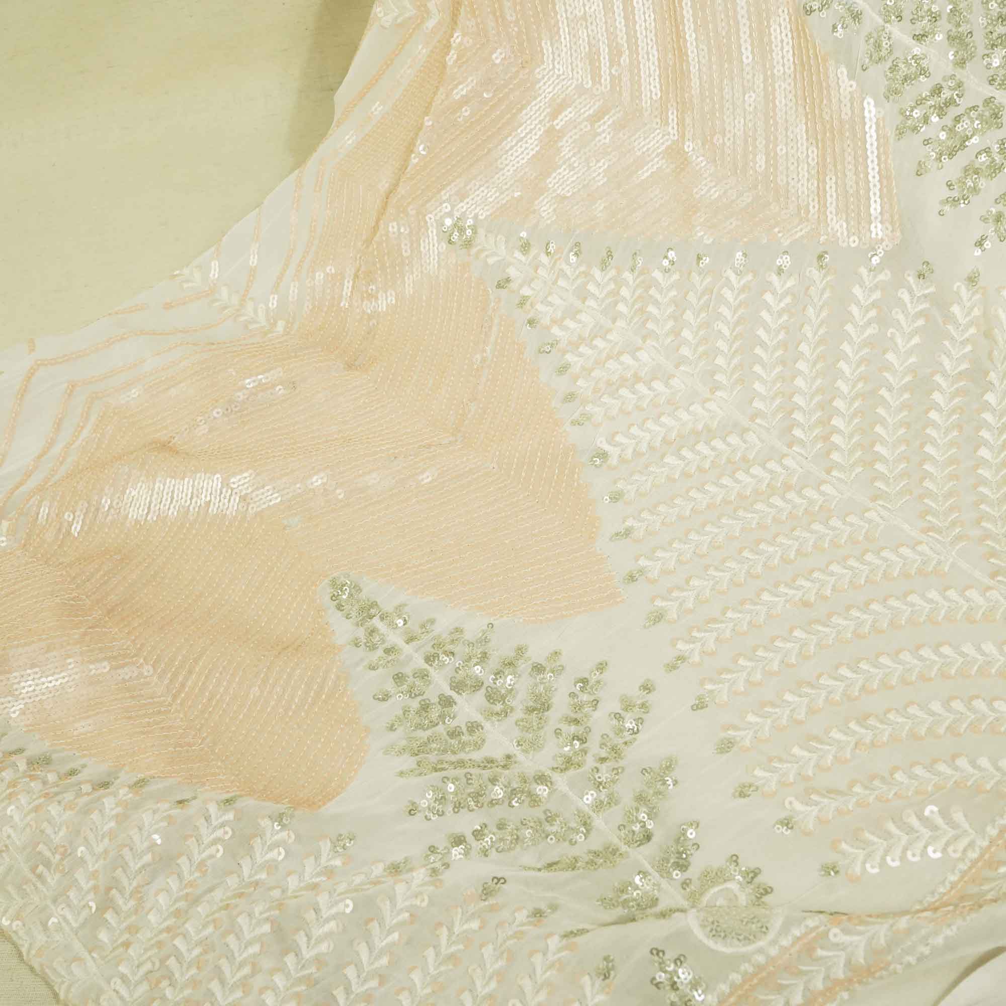 White Floral Sequence Thread Embroidery Dyeable Georgette TU-8308 - Image 2
