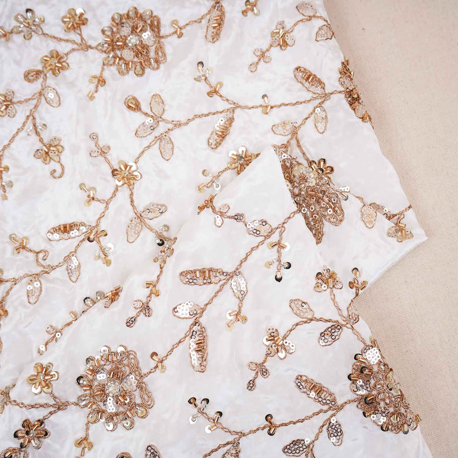 White Floral Zari Embroidery Dyeable Crepe Fabric AC-29217 - Image 2