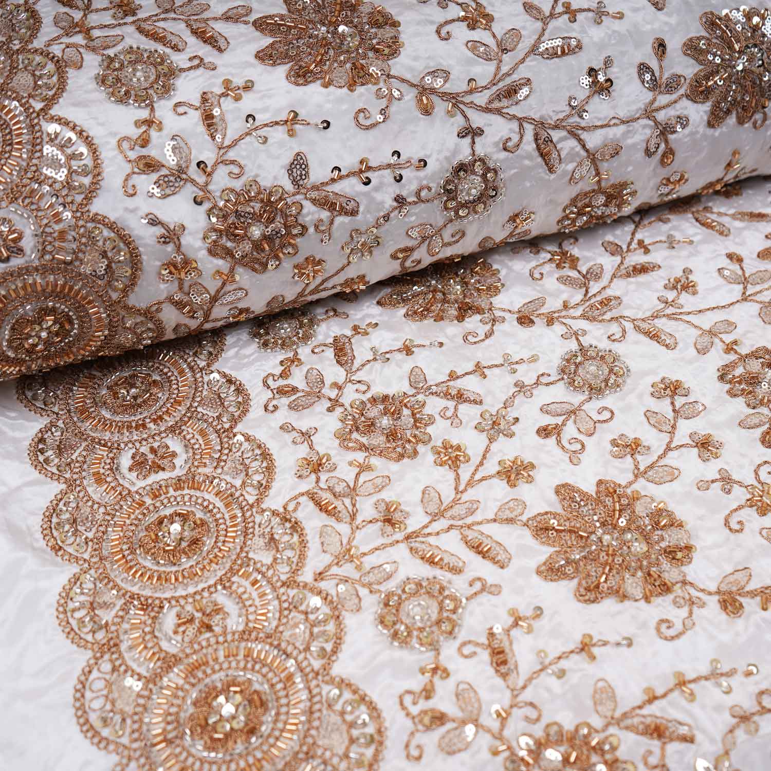 White Floral Zari Embroidery Dyeable Crepe Fabric AC-29217 - Image 3