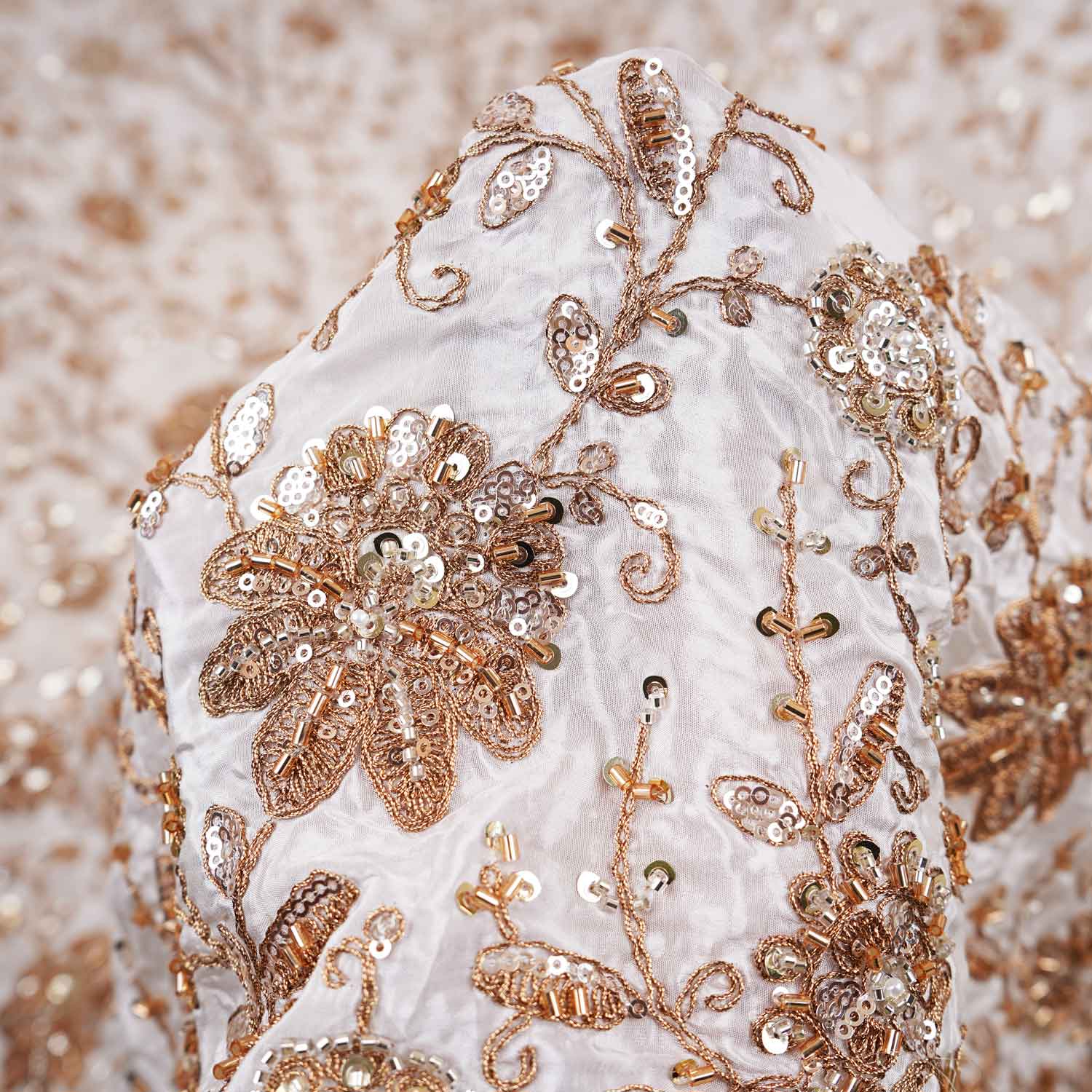 White Floral Zari Embroidery Dyeable Crepe Fabric AC-29217 - Image 4