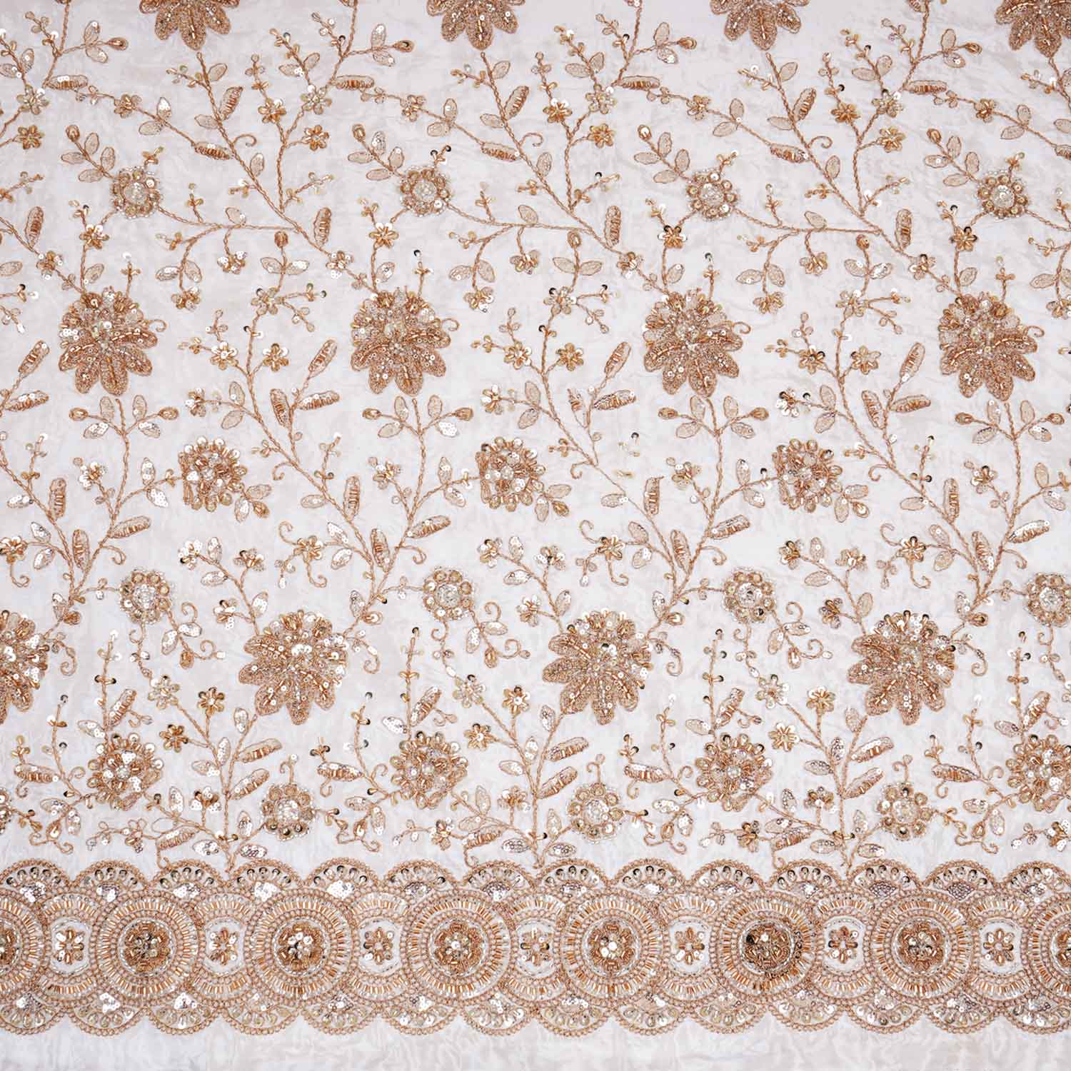 White Floral Zari Embroidery Dyeable Crepe Fabric AC-29217 - Image 5