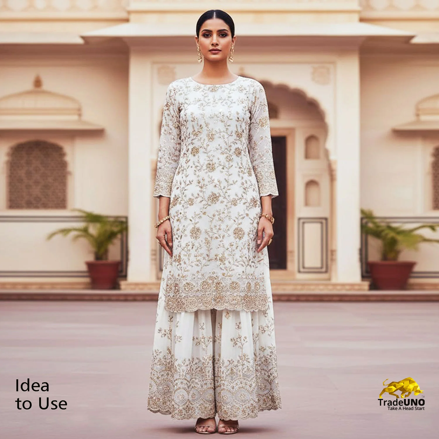 White Floral Zari Embroidery Dyeable Crepe Fabric AC-29217 - Image 6