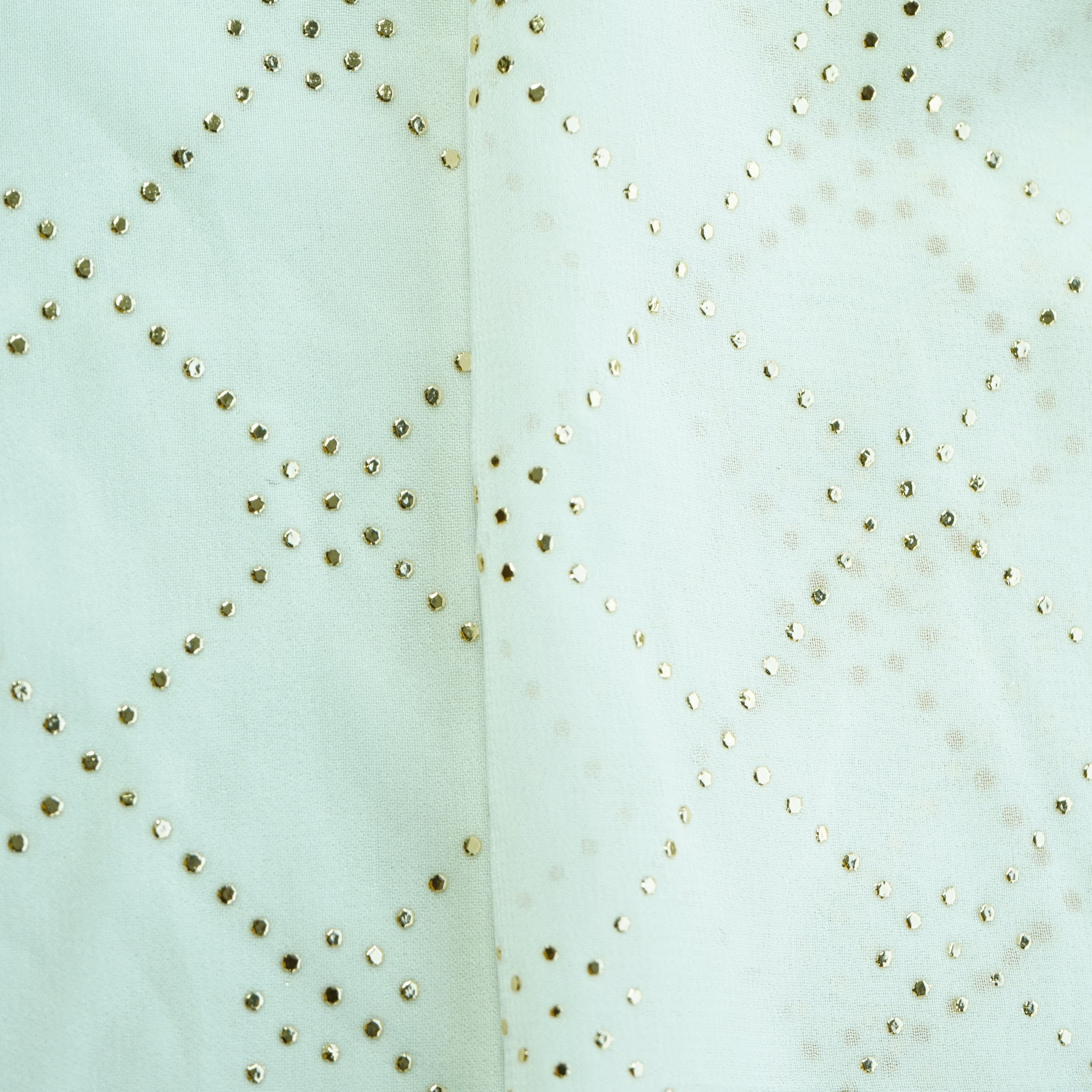 White Geometrical Mukaish Work Georgette Dyeable Fabric - Image 2