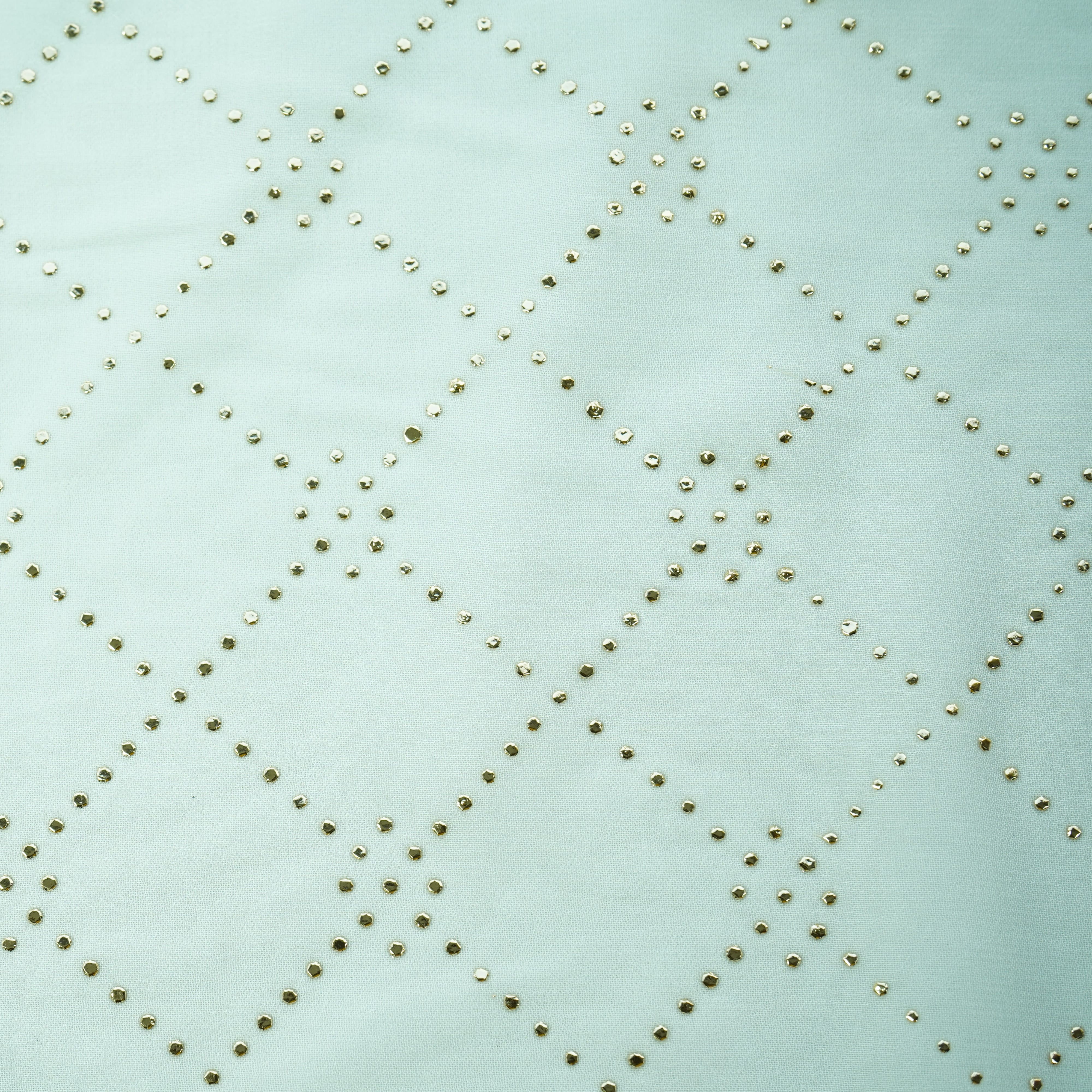 White Geometrical Mukaish Work Georgette Dyeable Fabric - Image 3