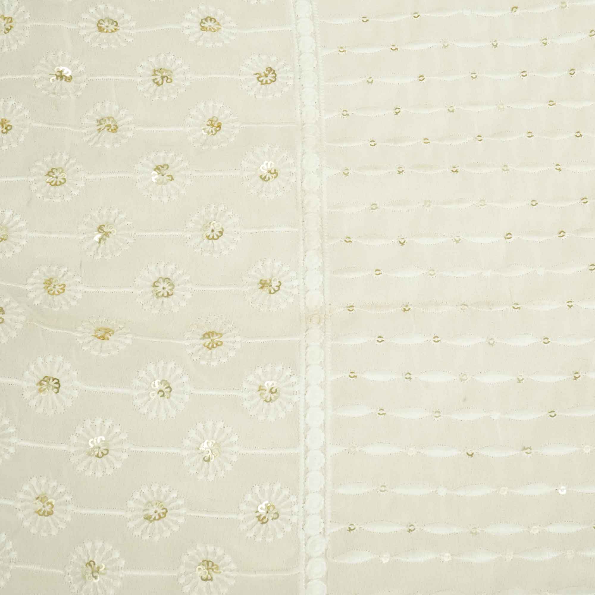 White Geometrical Sequence Thread Embroidery Dyeable Georgette TF-8495 - Image 4