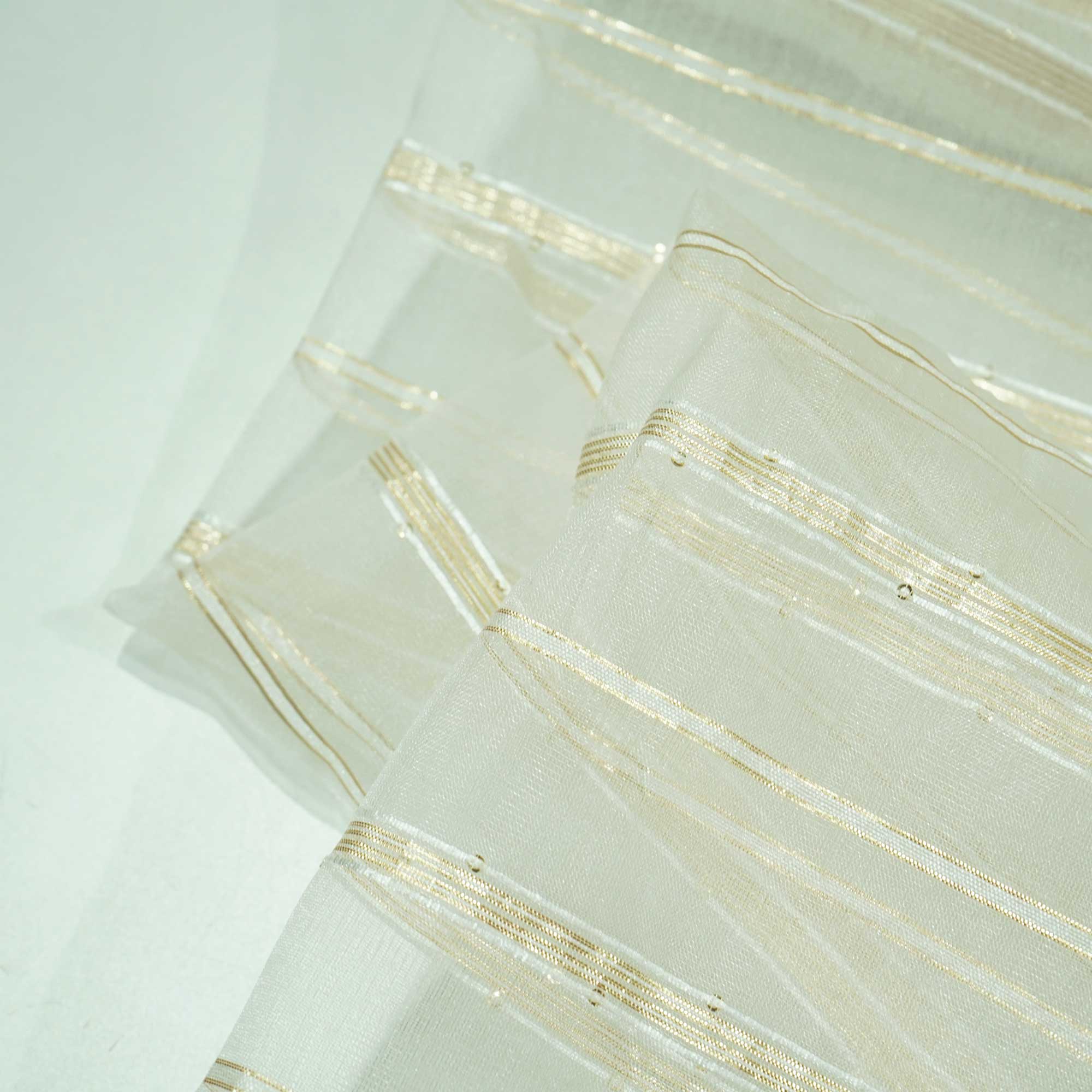 White & Gold Stripe With Lurex Sequence Embroidery Organza ASM-13145 - Image 2