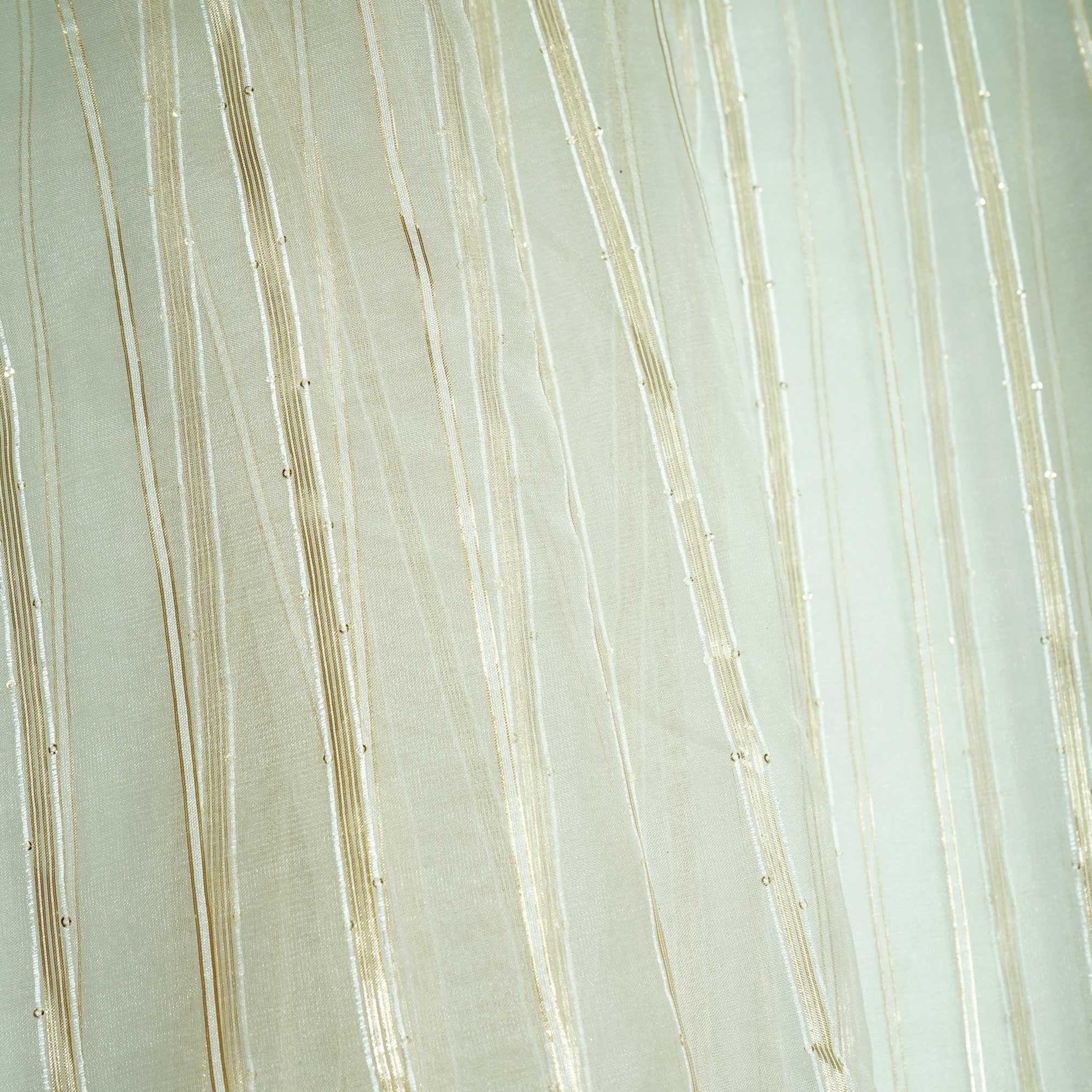 White & Gold Stripe With Lurex Sequence Embroidery Organza ASM-13145 - Image 3