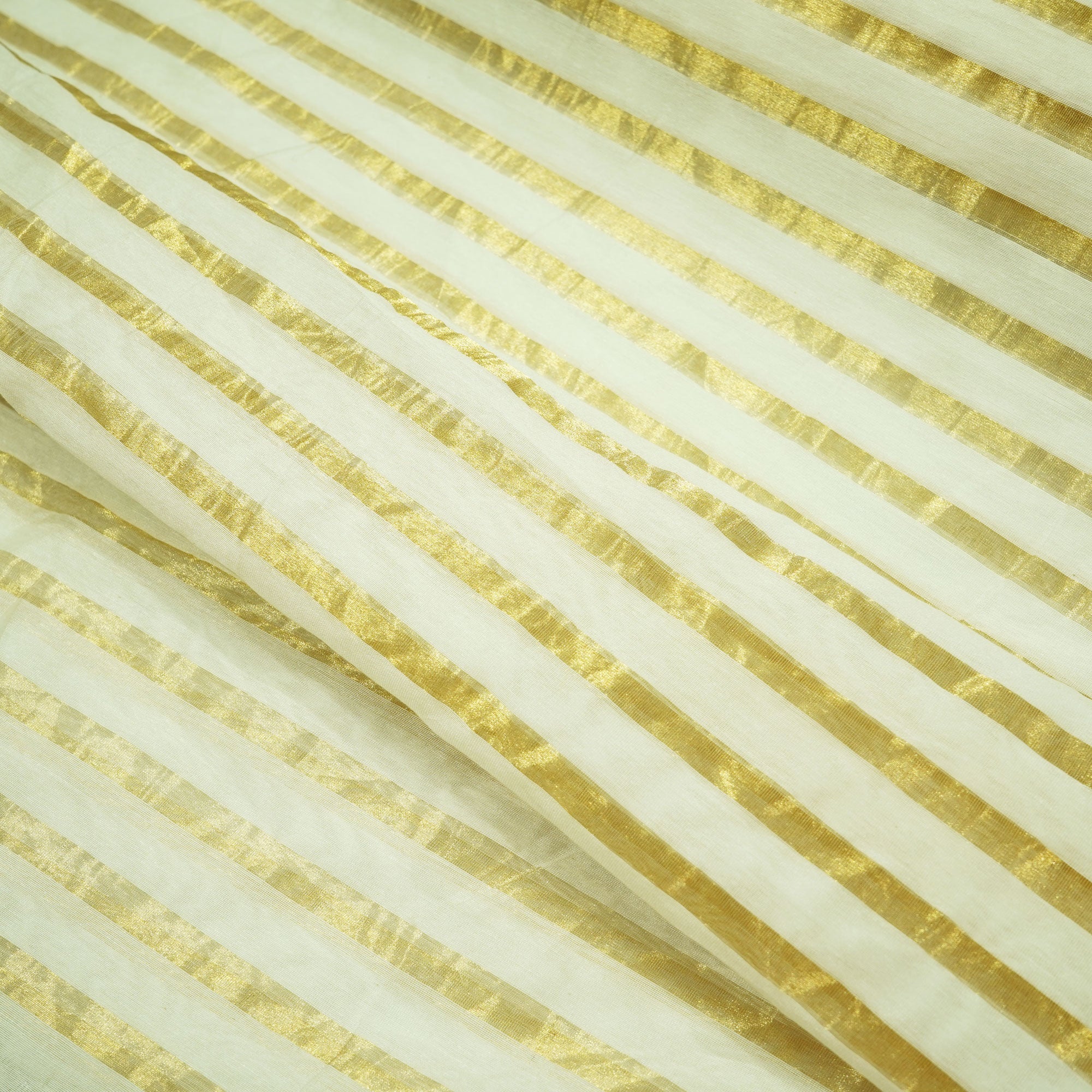 White Gold Stripes Jacquard Tissue Silk KRE-16887 - Image 3