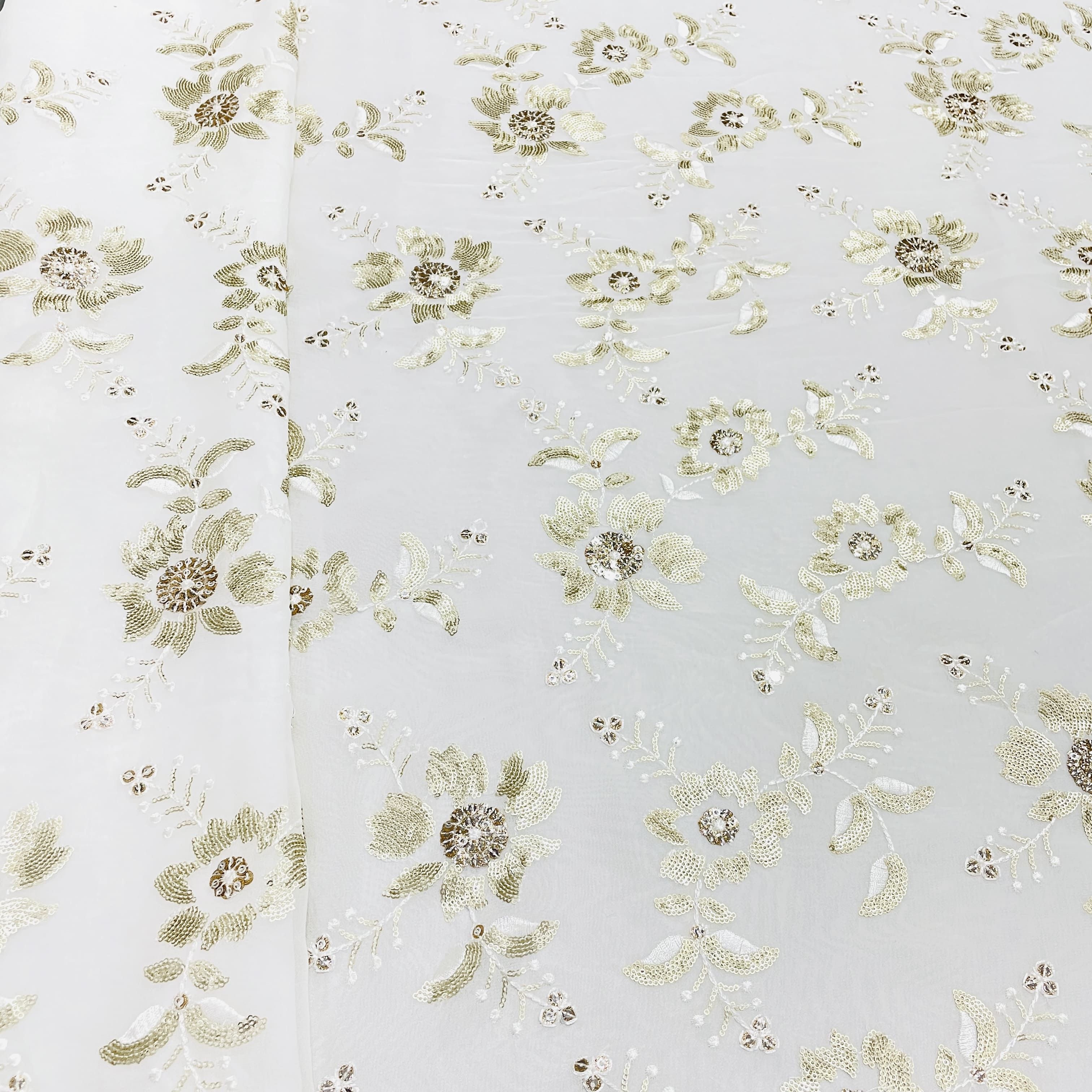 White Golden Sequins Embroidery Dyeable Georgette Fabric 68 - Image 4