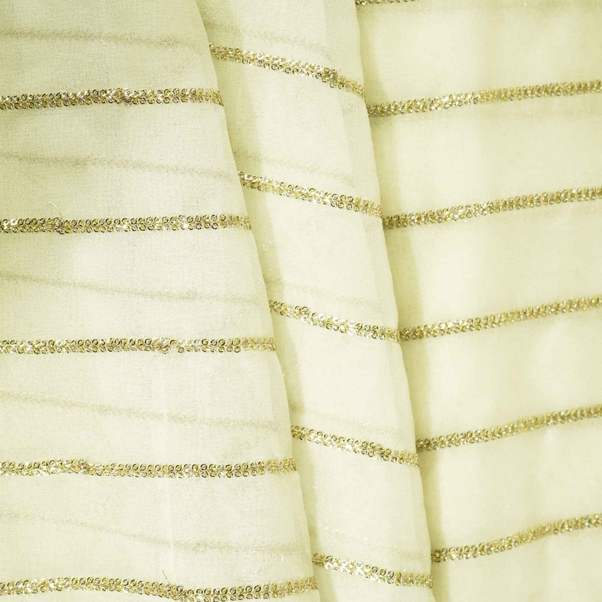 White & Golden Sequins Georgette Fabric WI-25475 - Image 3