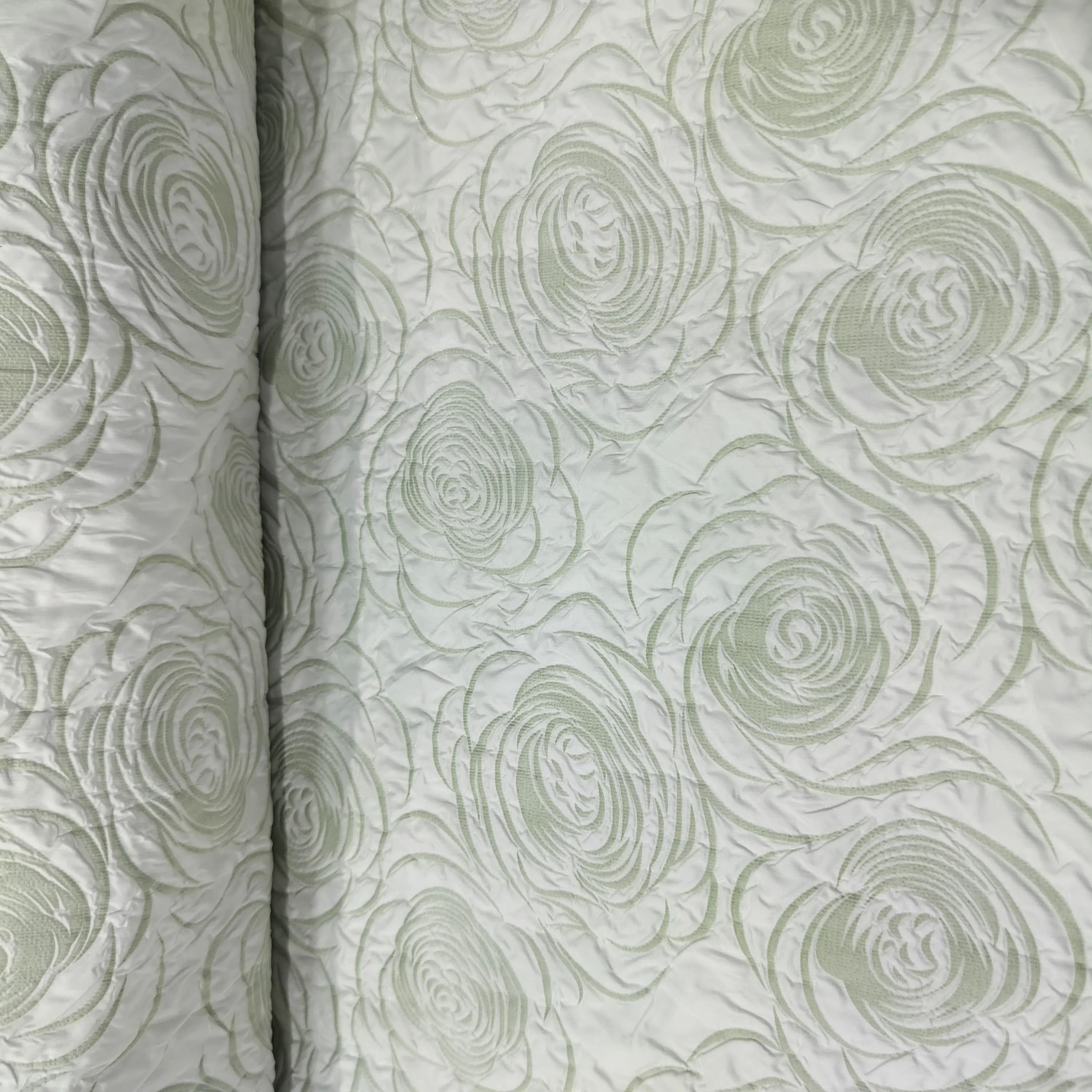 White & Green Floral Print Satin Fabric 11192 - Image 3