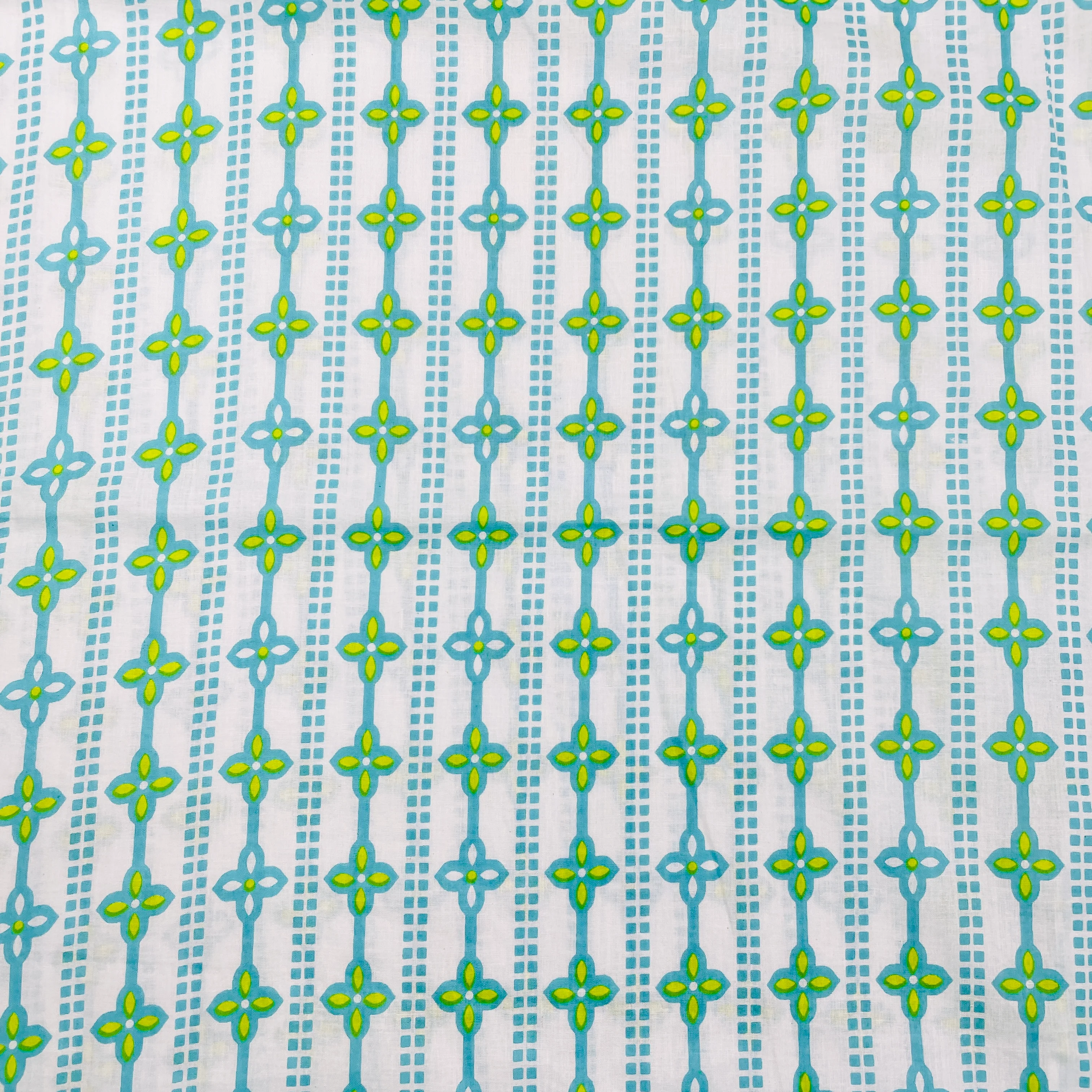 White & Green Geometrical Print Cotton Fabric - Image 2