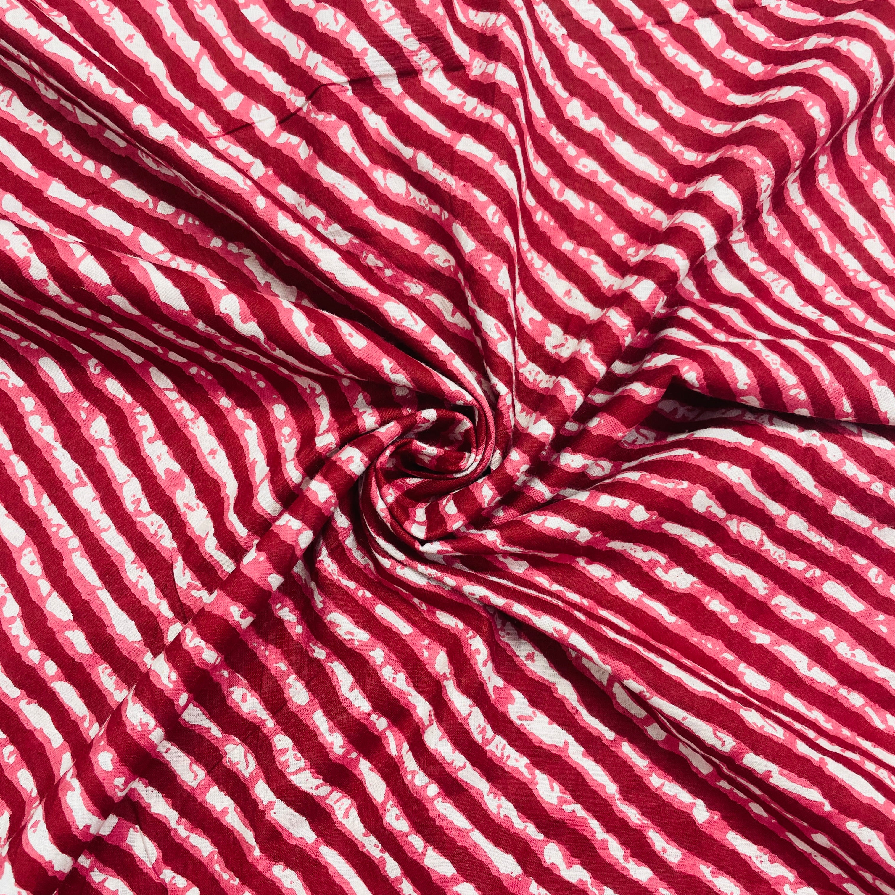 White & Maroon Lehriya Print Cotton Fabric TU-8612