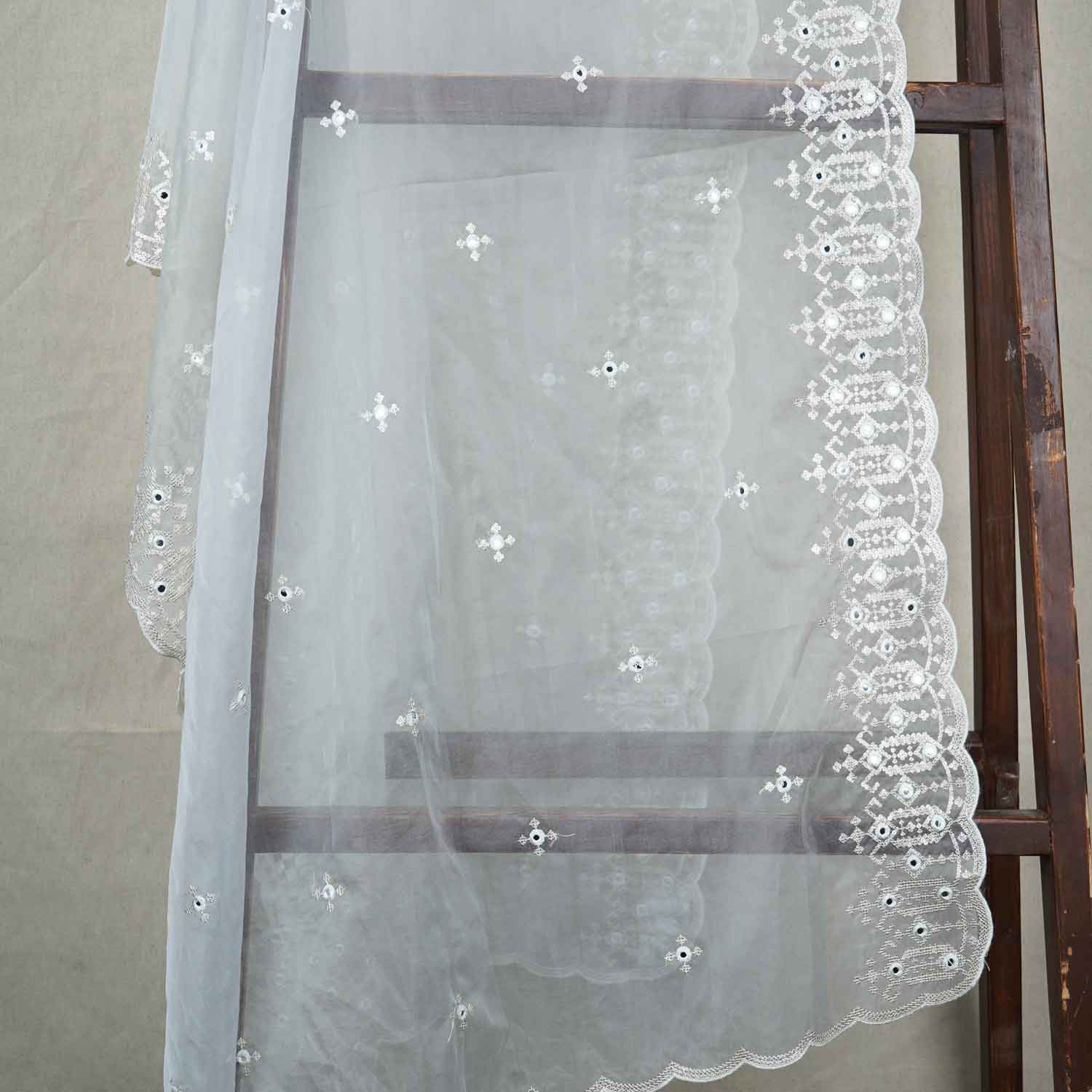 White Mirror Buti Embroidery Dyeable Organza Dupatta TA-28932 - Image 2