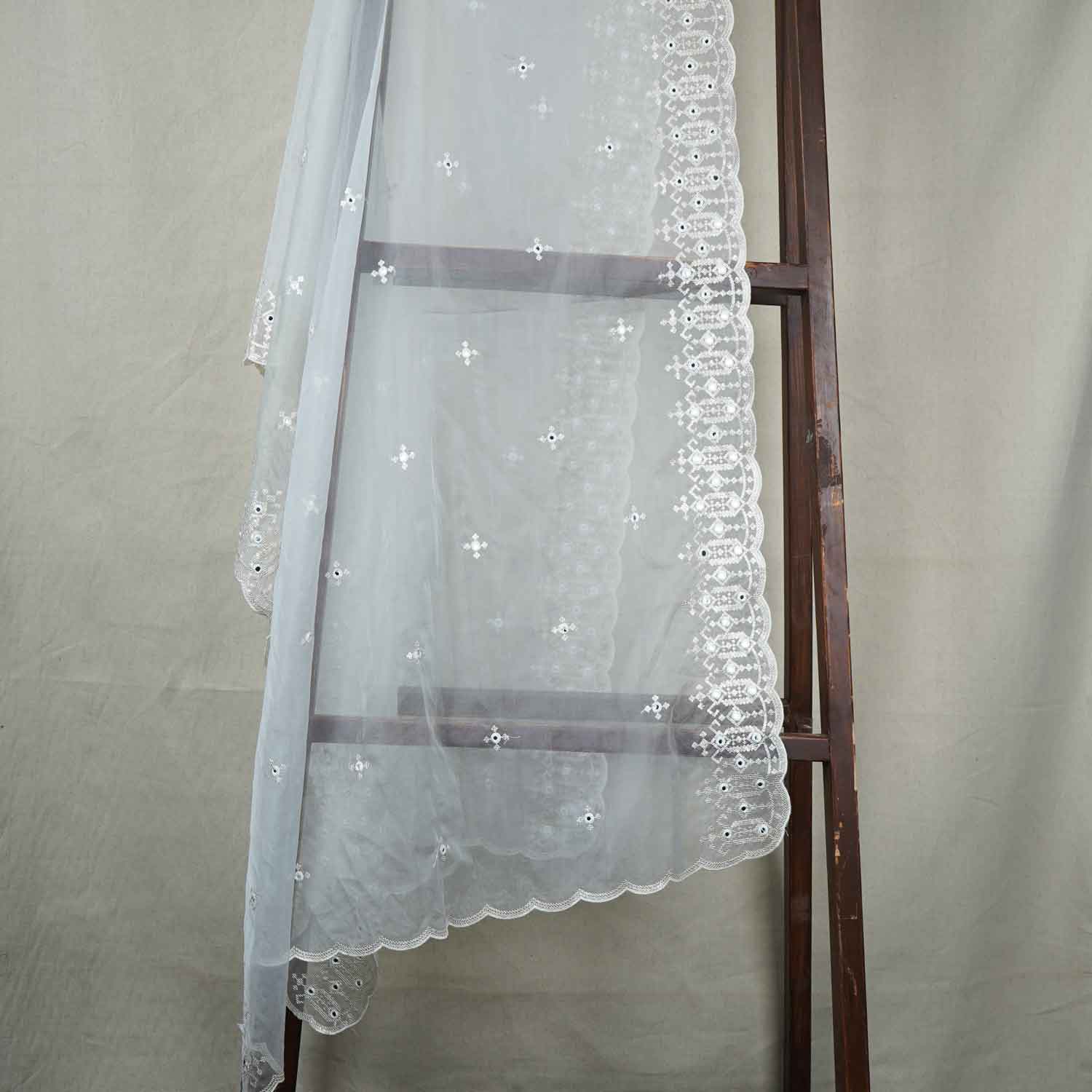 White Mirror Buti Embroidery Dyeable Organza Dupatta TA-28932 - Image 3