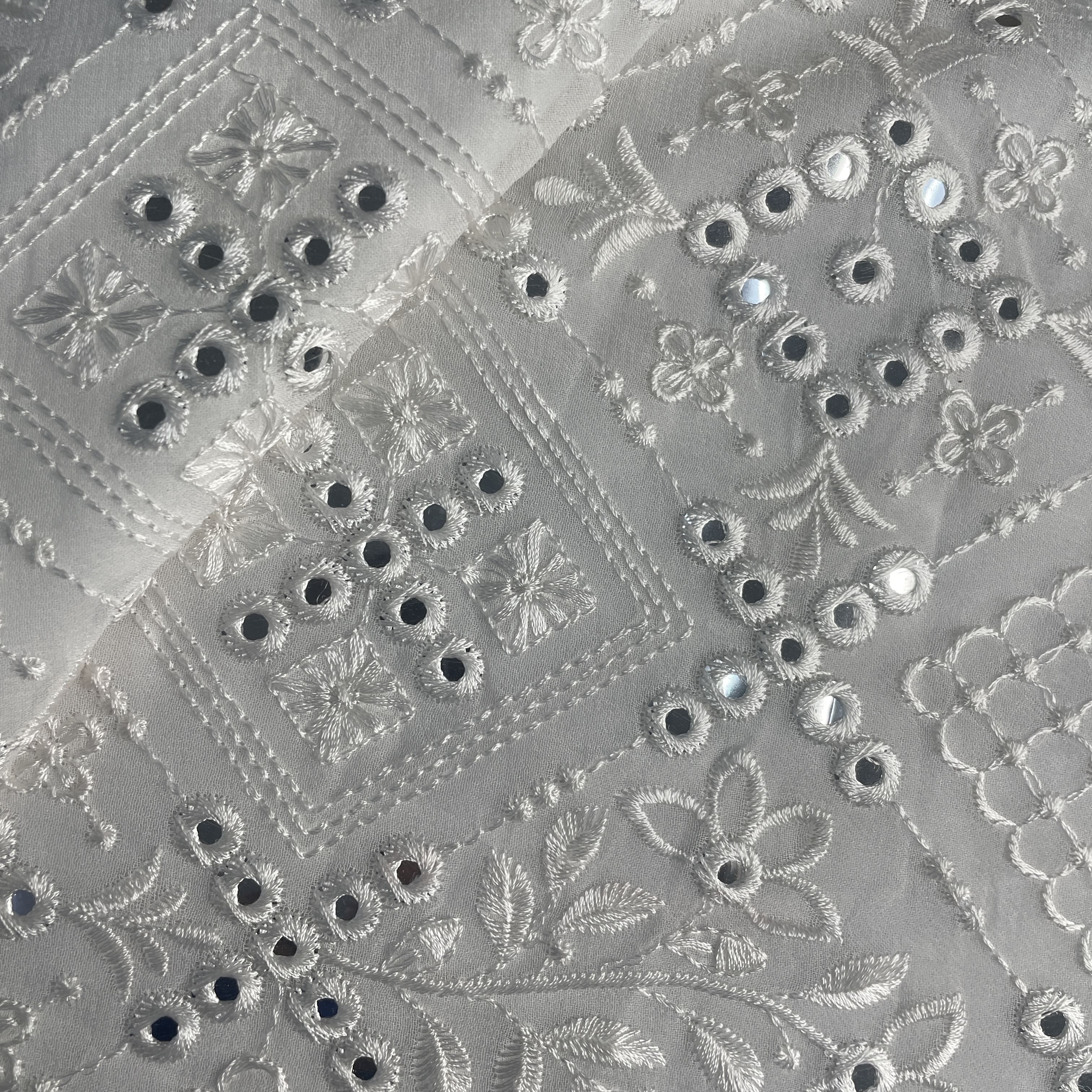 White Mirror Embroidery Dyeable Georgette Fabric 19694 - Image 2