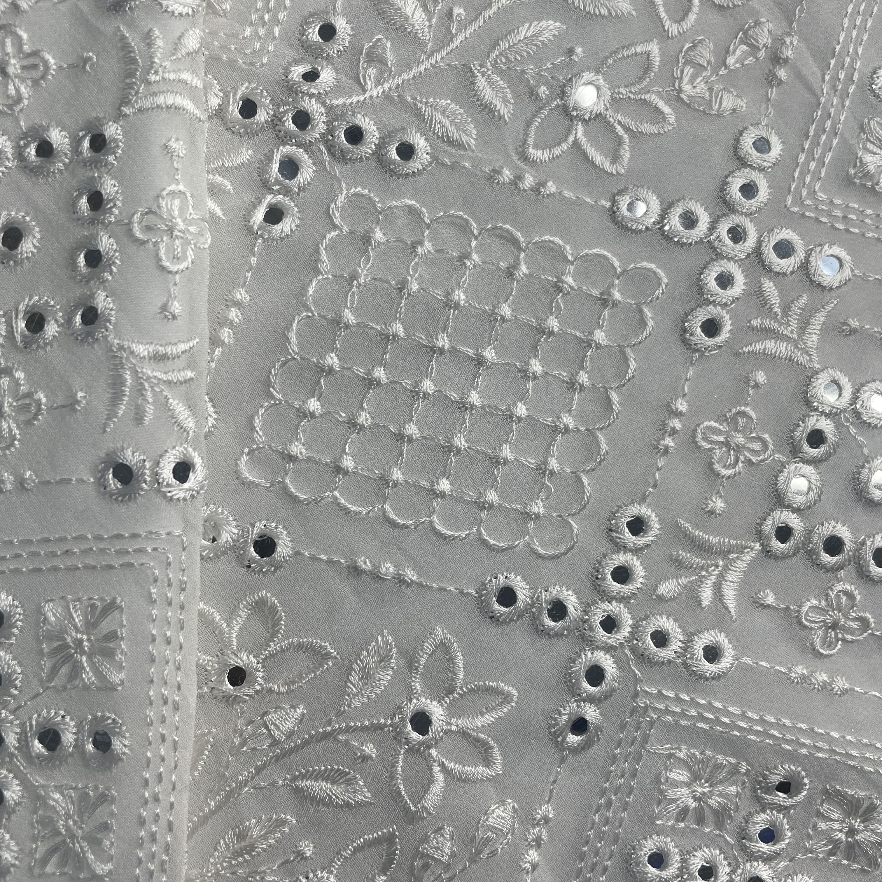 White Mirror Embroidery Dyeable Georgette Fabric 19694 - Image 3