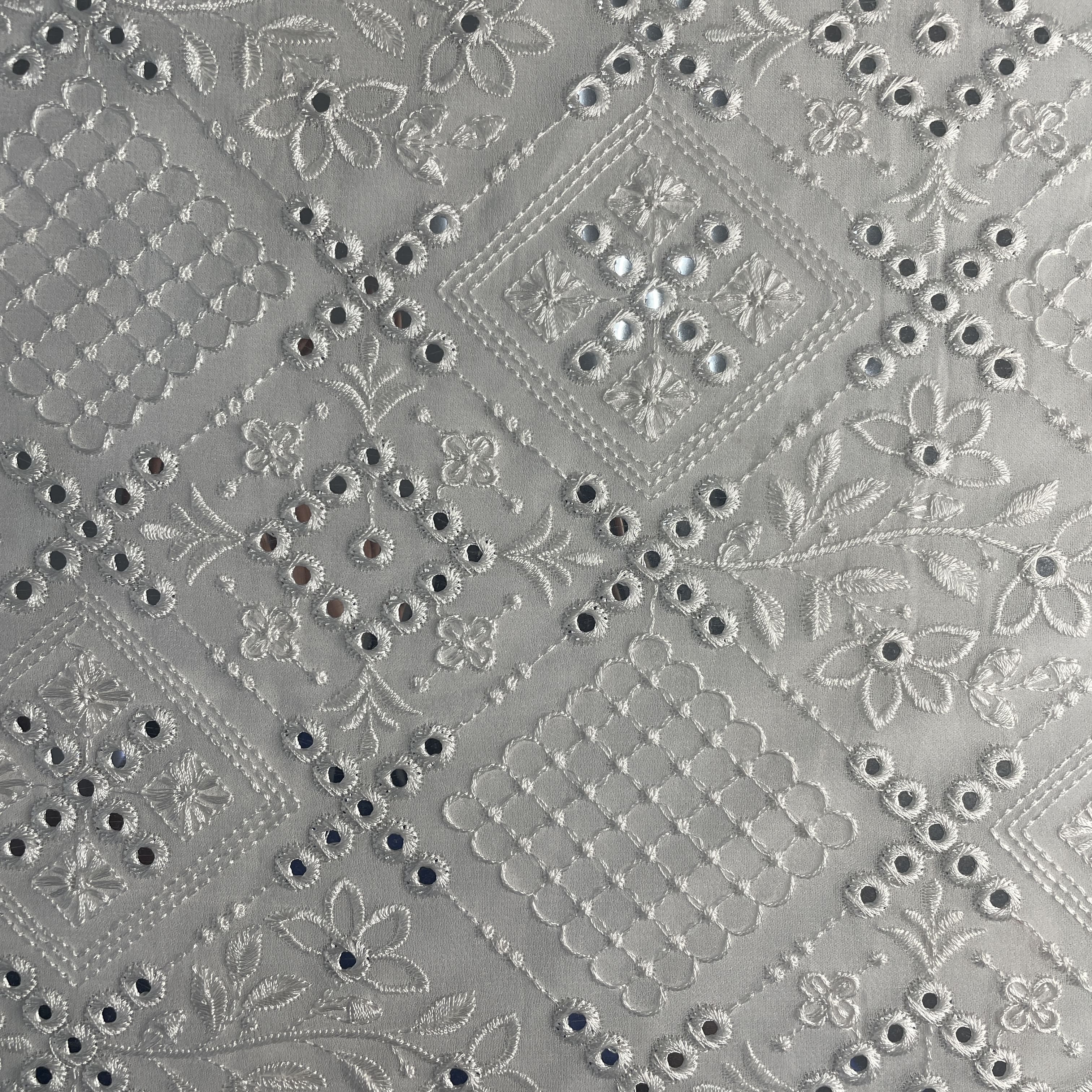 White Mirror Embroidery Dyeable Georgette Fabric 19694 - Image 4