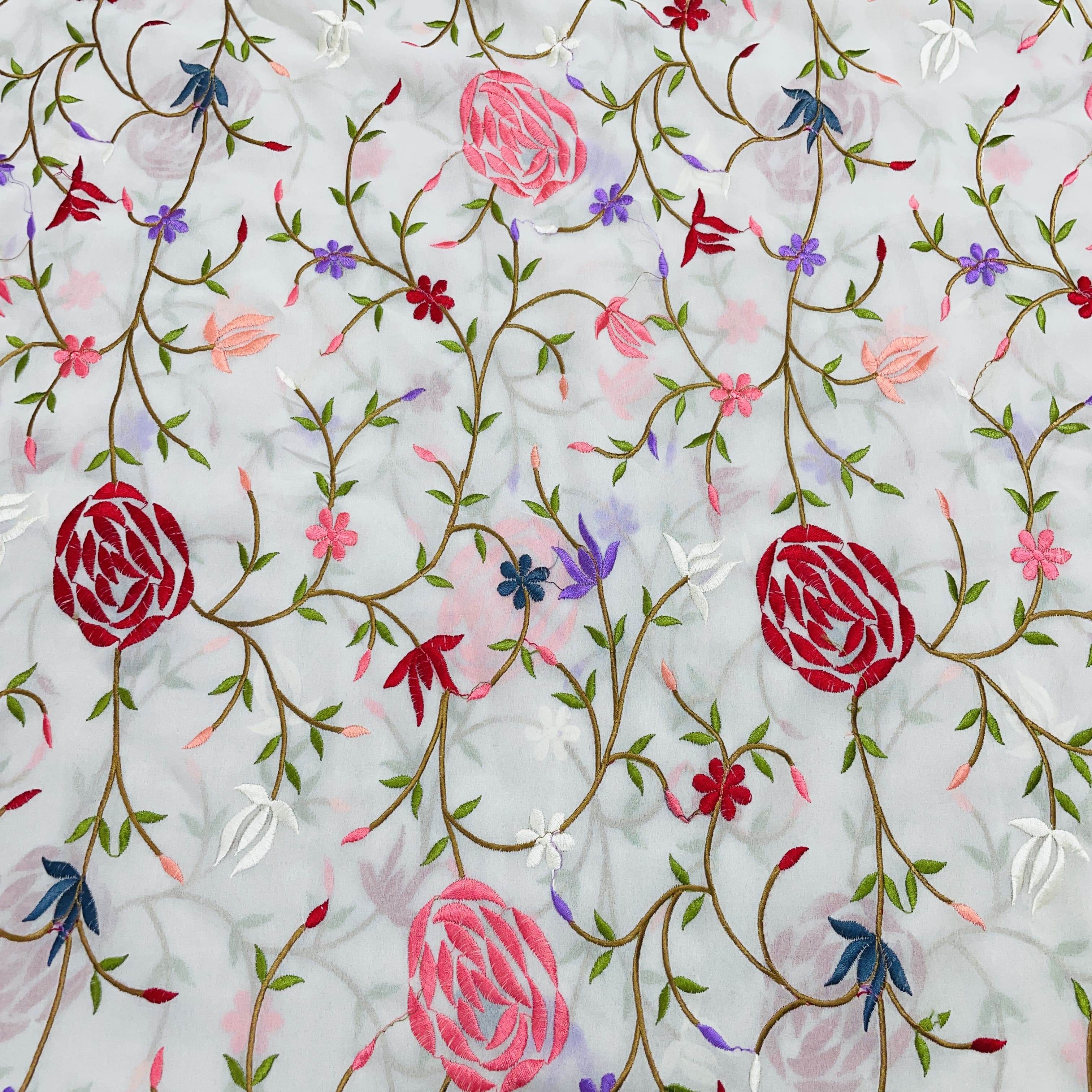 White Multicolor Floral Embroidery Georgette Fabric 65 - Image 2