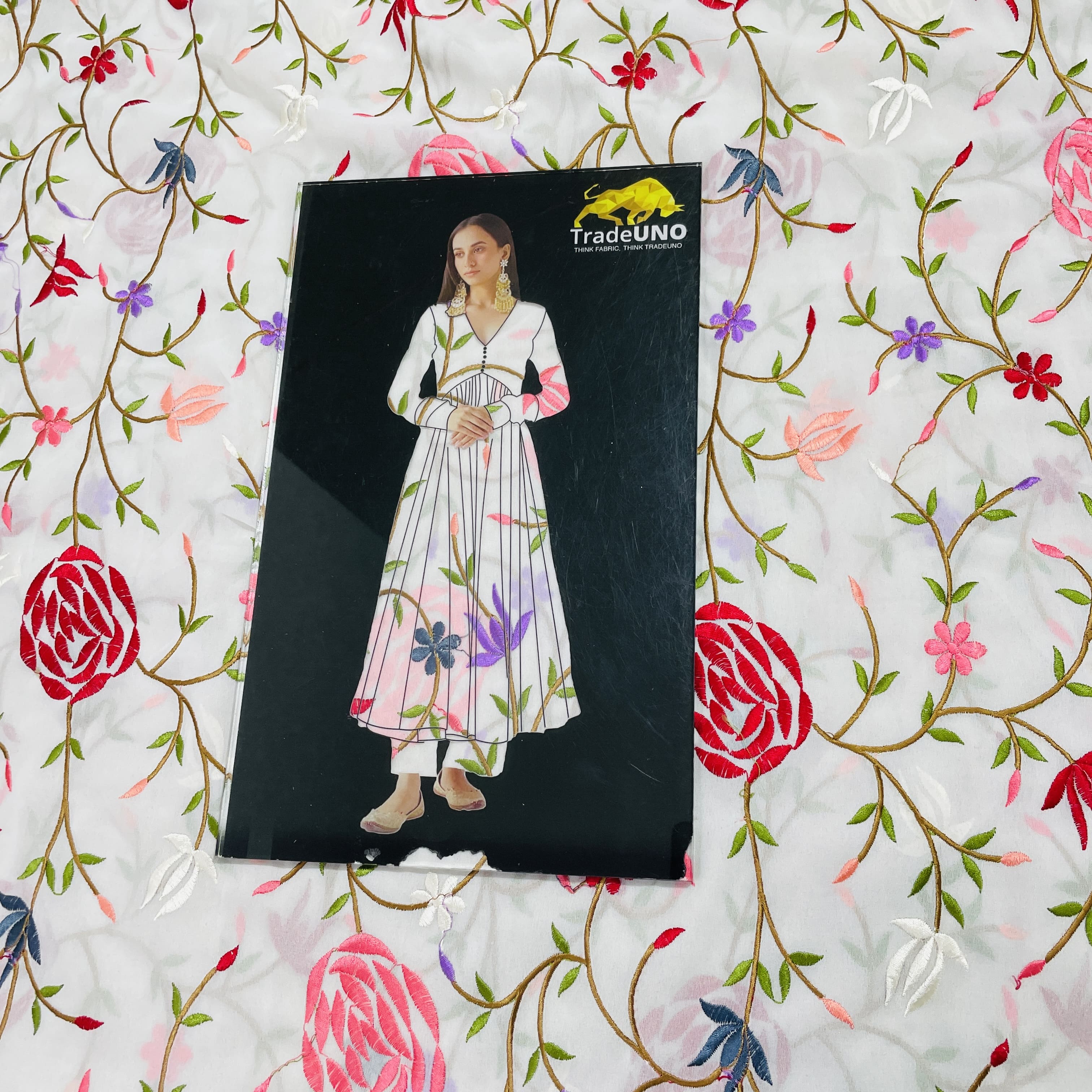 White Multicolor Floral Embroidery Georgette Fabric 65 - Image 3