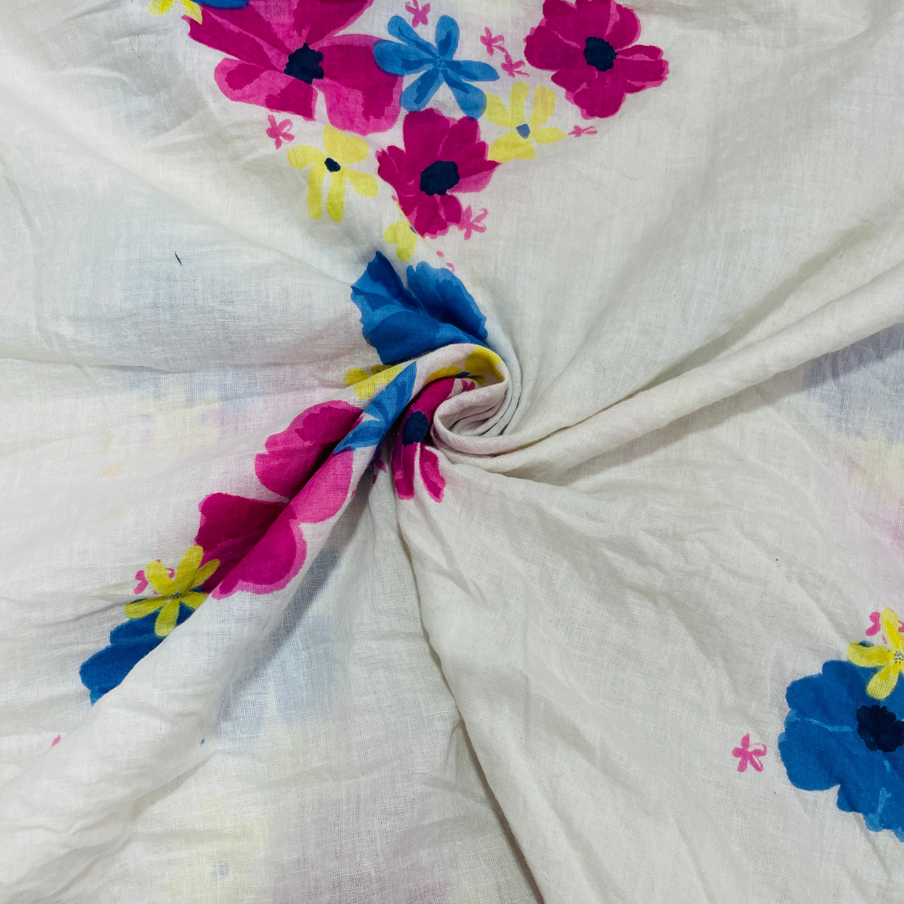 White Multicolor Floral Print Cotton Fabric