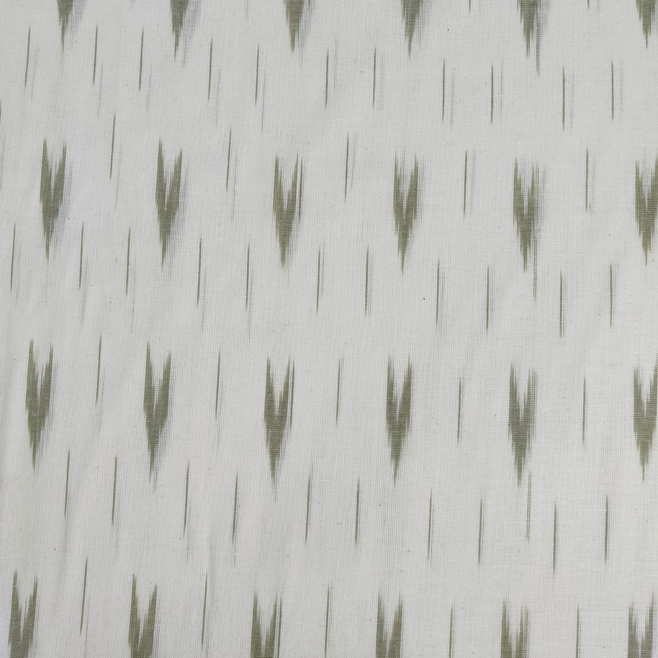 White Olive Green Ikkat Print Cotton Fabric - Image 2