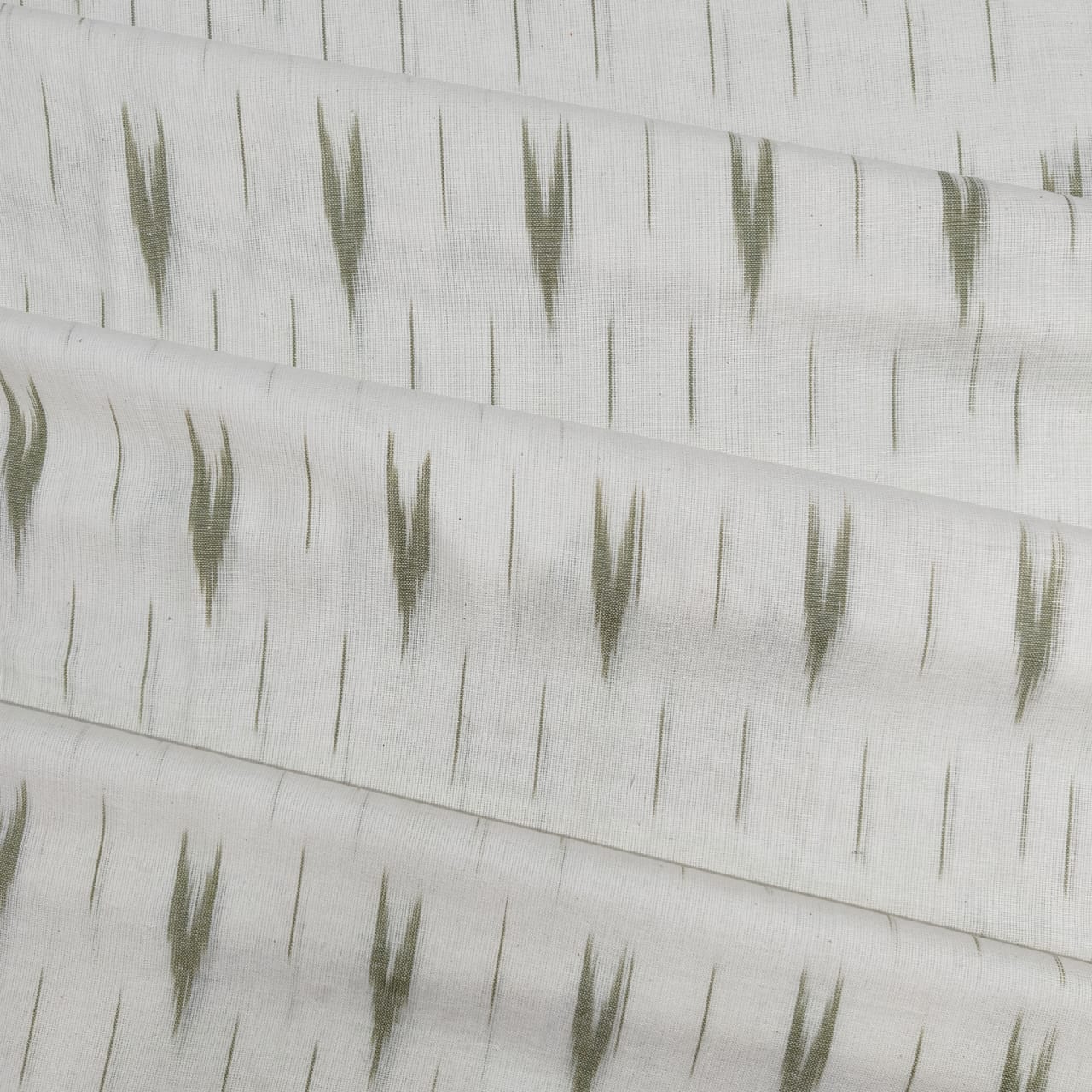 White Olive Green Ikkat Print Cotton Fabric - Image 3