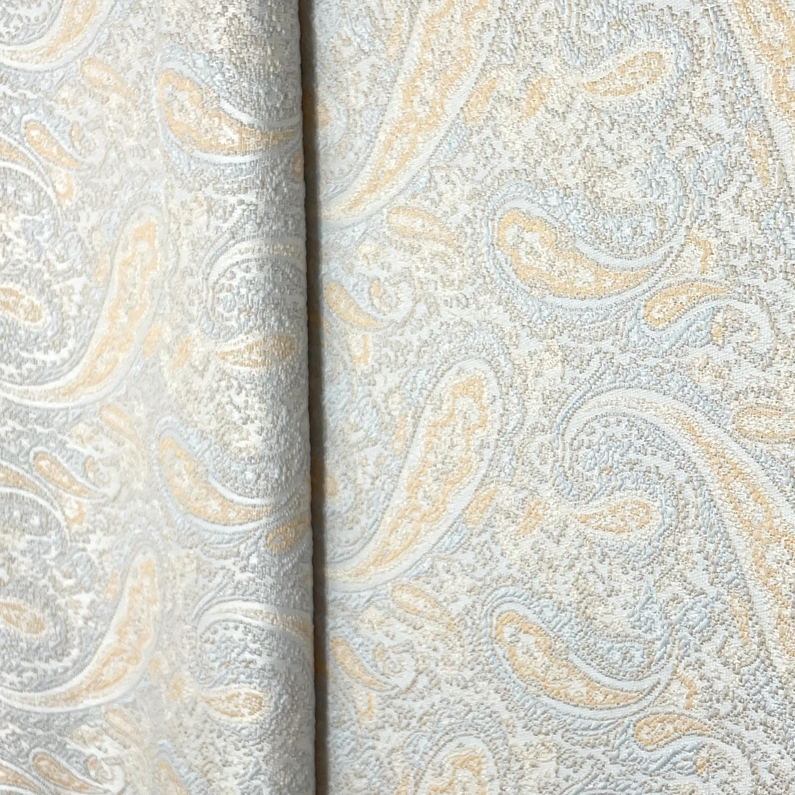 White & Peach Floral Brocade Jacquard Fabric - Image 3