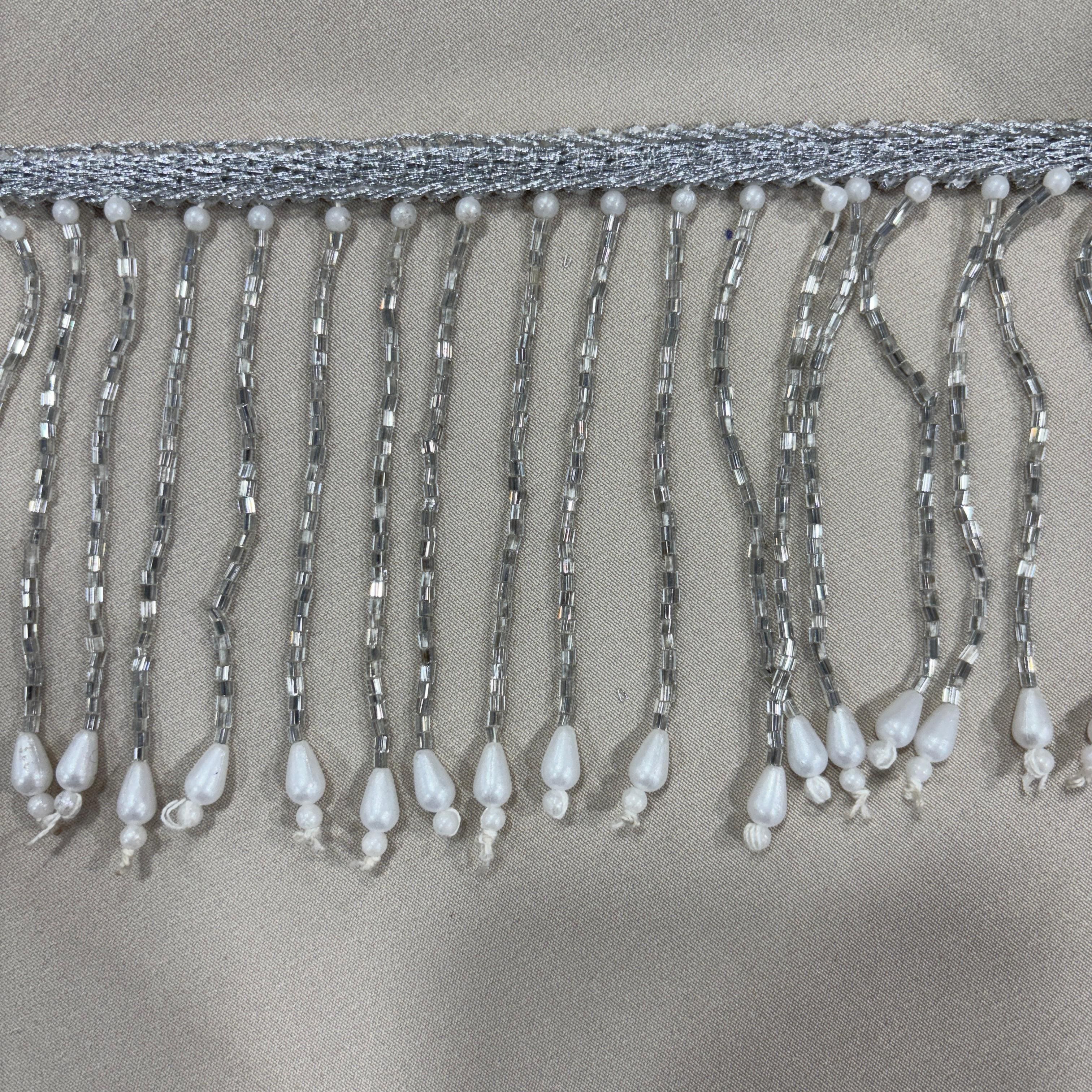 White Pearl Cutdana Long Hanging Lace 16981 - Image 2