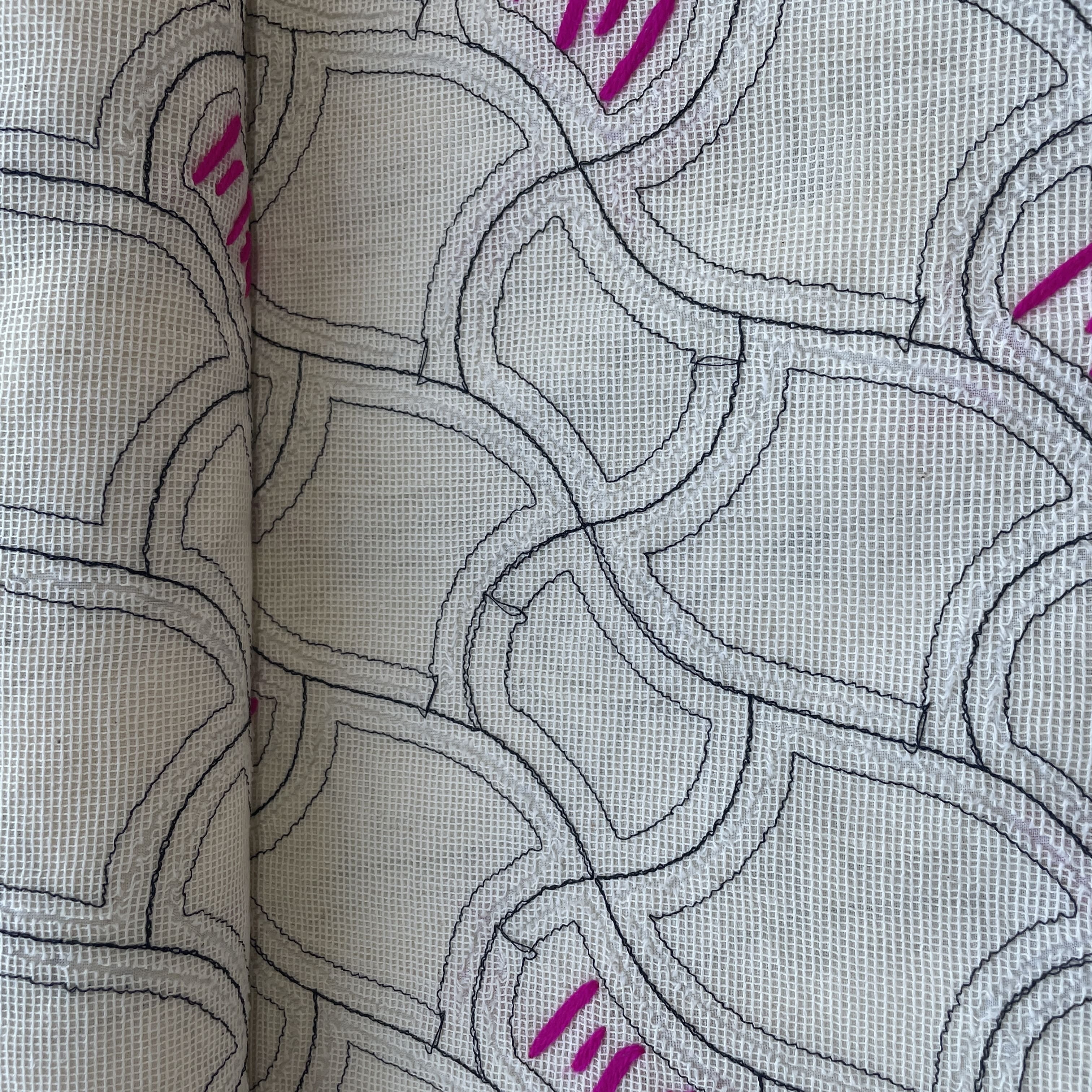 White & Pink Double Hand Work Cotton Fabric 13749 - Image 3