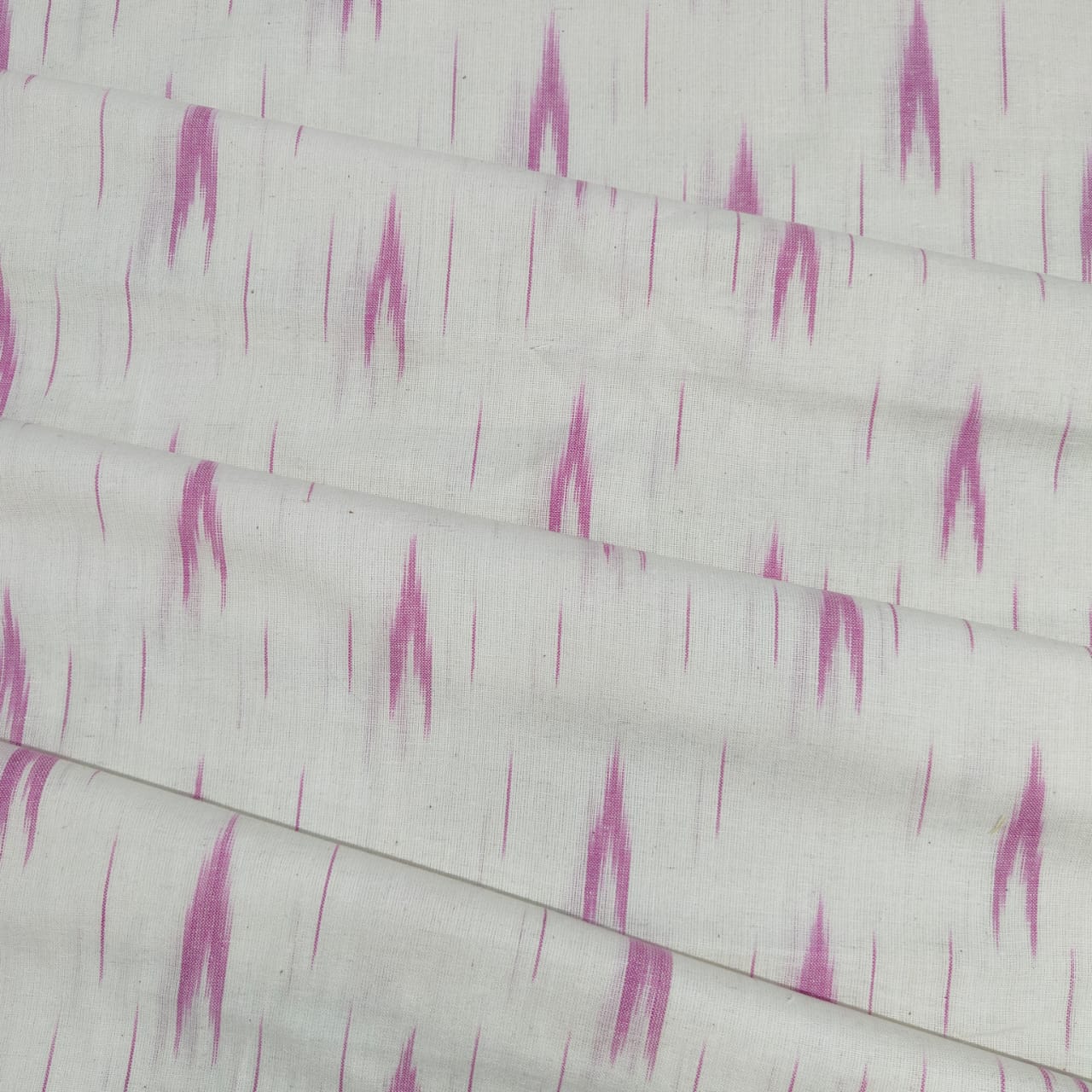White Pink Ikkat Print Cotton Fabric - Image 2