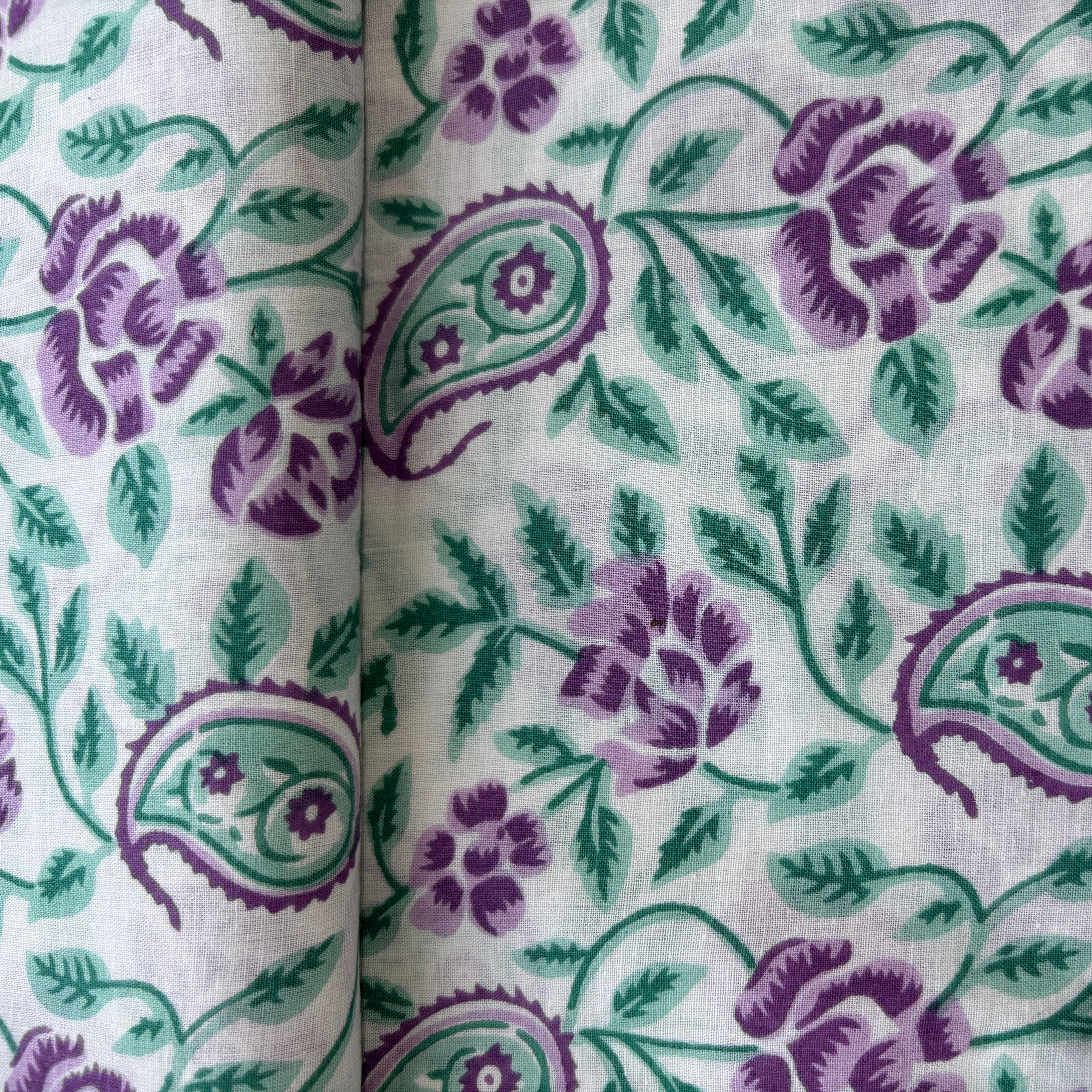 White Purple Paisley Print Cotton Fabric 16063 - Image 2