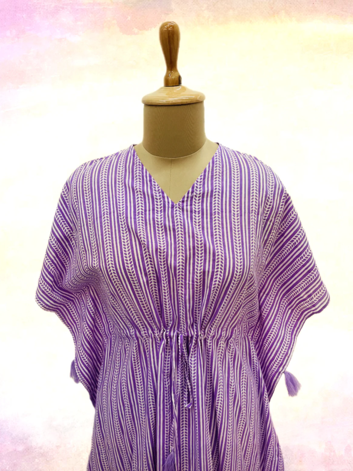 White & Purple Stripe Print Kaftan - Image 3
