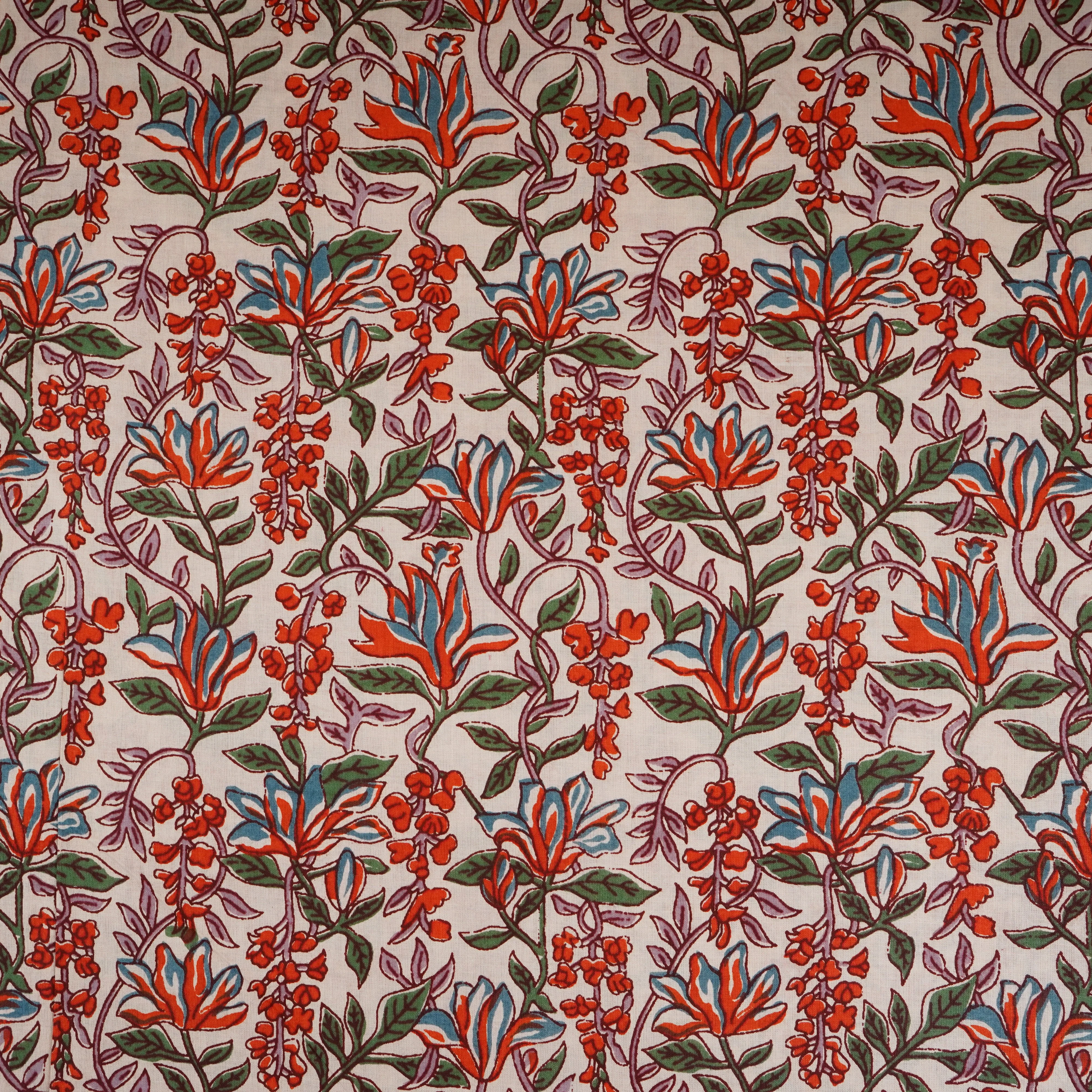 White & Red Floral Block Print Cotton Fabric PB-29755 - Image 2