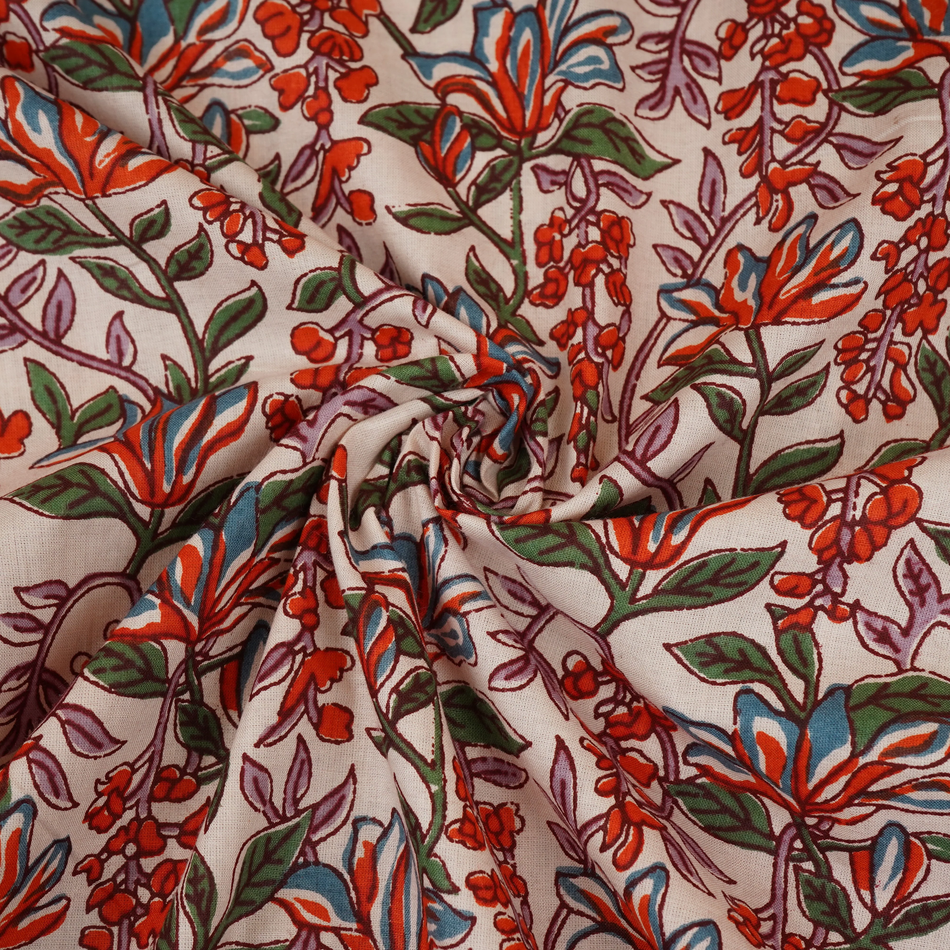 White & Red Floral Block Print Cotton Fabric PB-29755 - Image 3