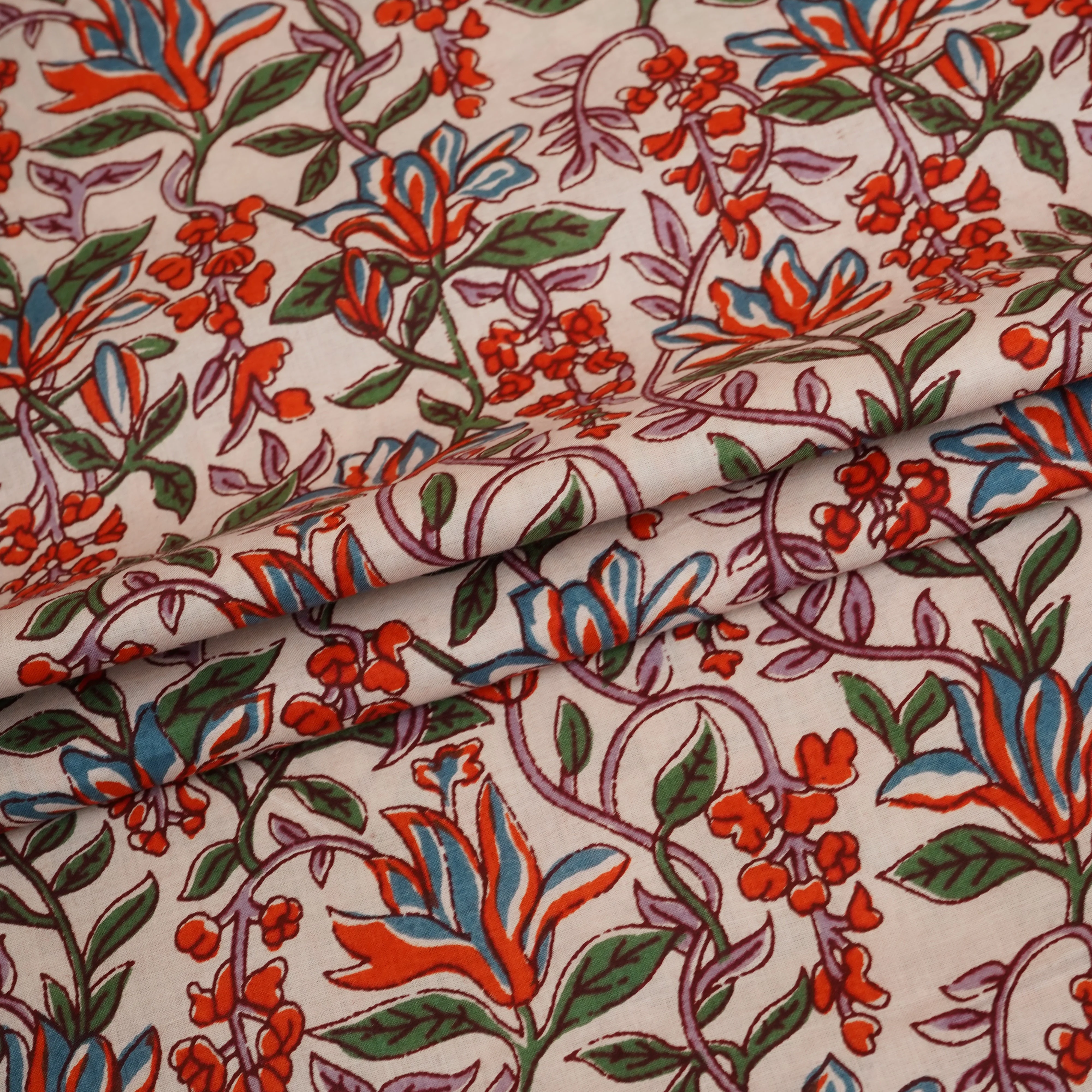 White & Red Floral Block Print Cotton Fabric PB-29755 - Image 4
