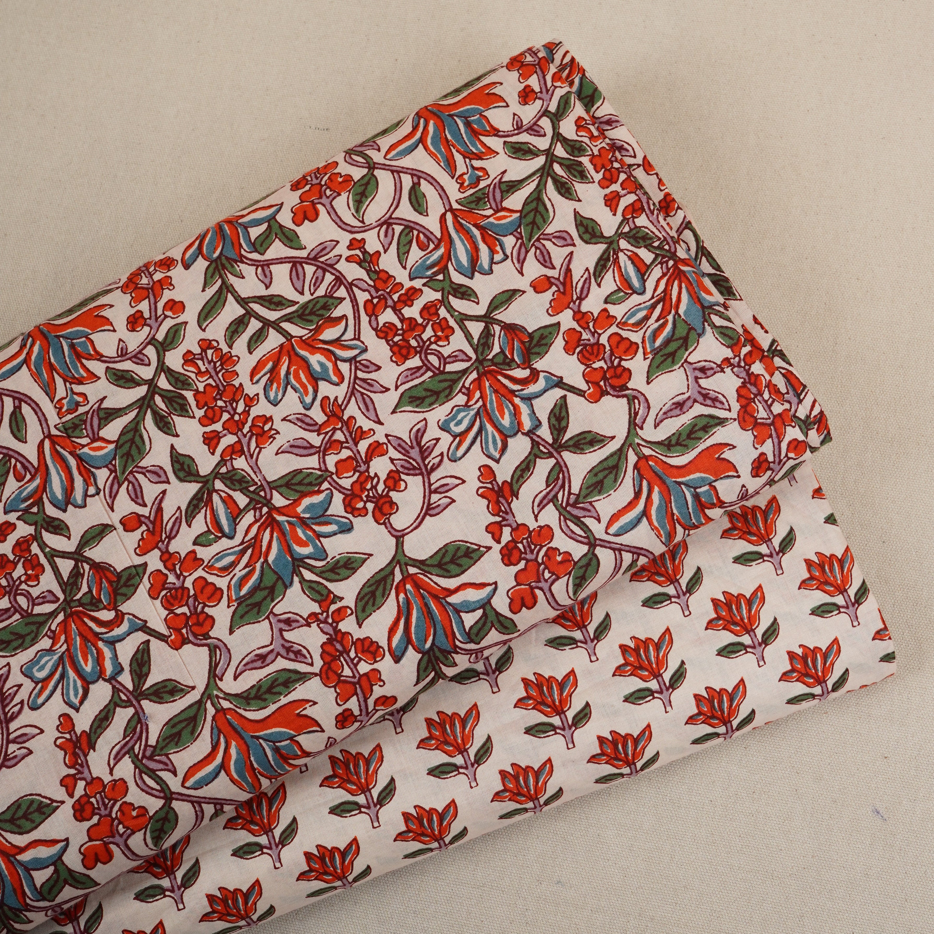 White & Red Floral Block Print Cotton Fabric PB-29755 - Image 5