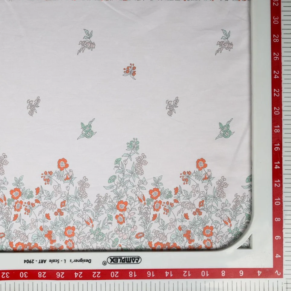 White Floral Print Rayon Fabric, Plain Weave - Image 3