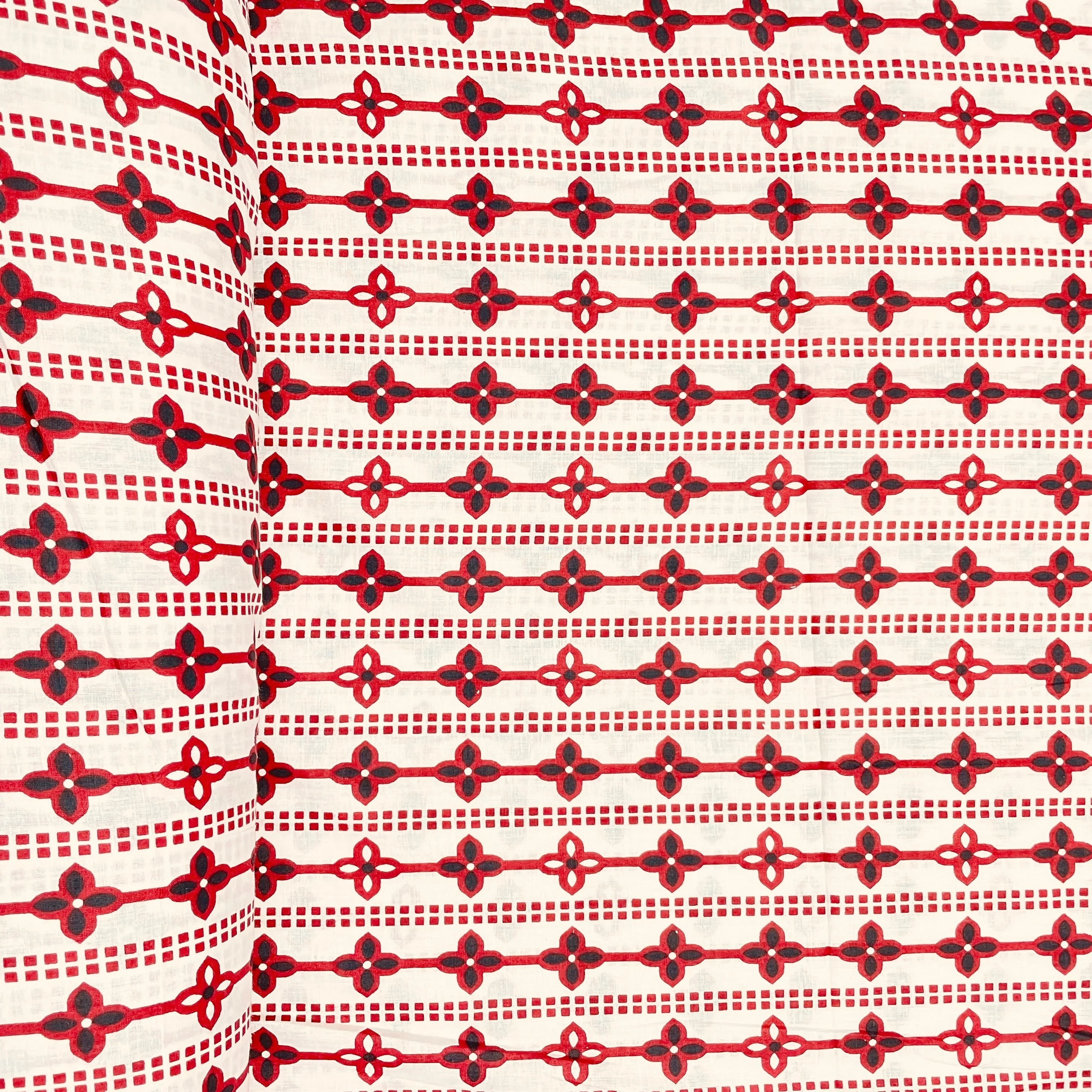 White & Red Geometrical Print Cotton Fabric - Image 3