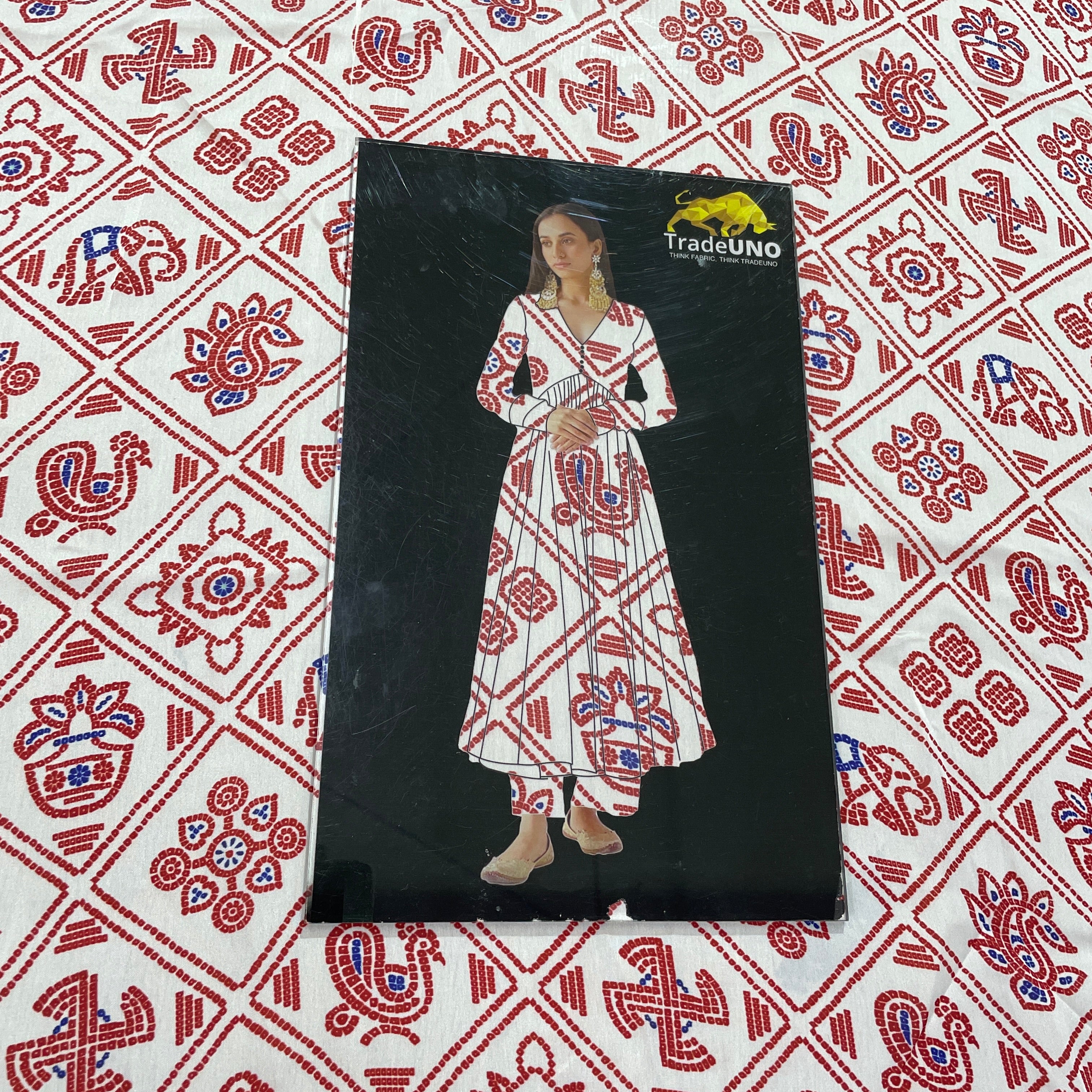 White Red Traditional Print Georgette Satin - Image 4