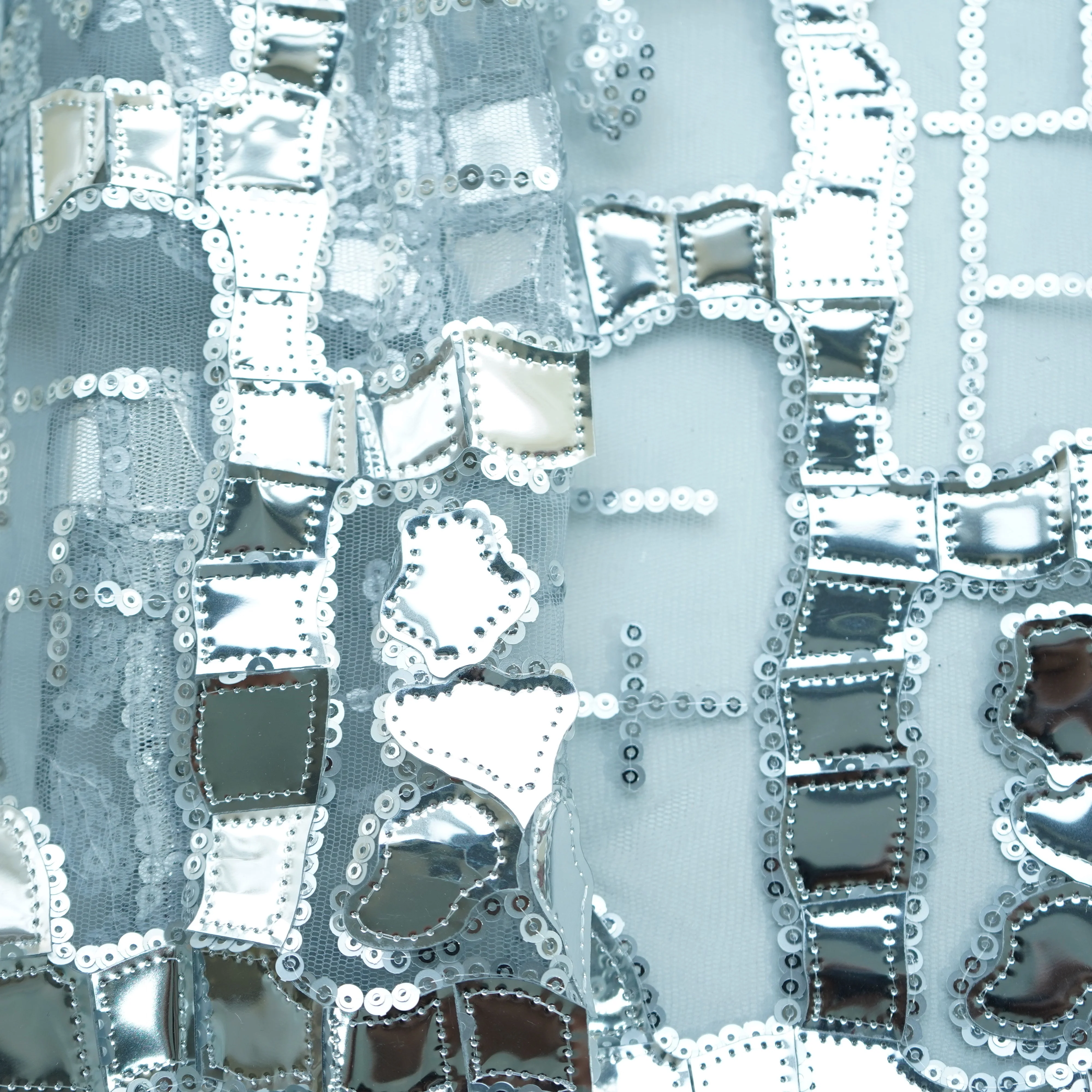 White Sequins Metallic Net Fabric - Image 2
