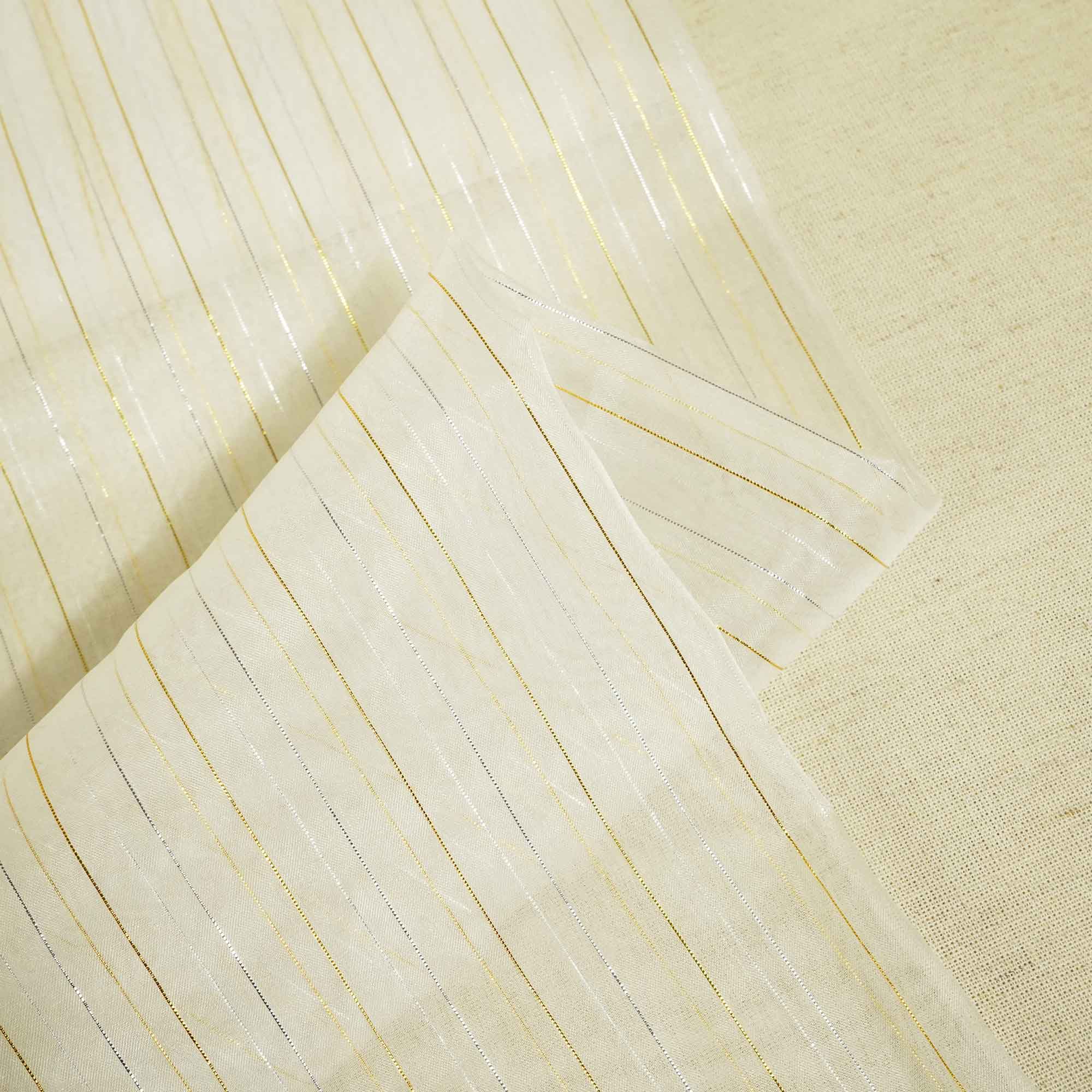 white stripe silver and gold zari organza zari TU-7135 - Image 2