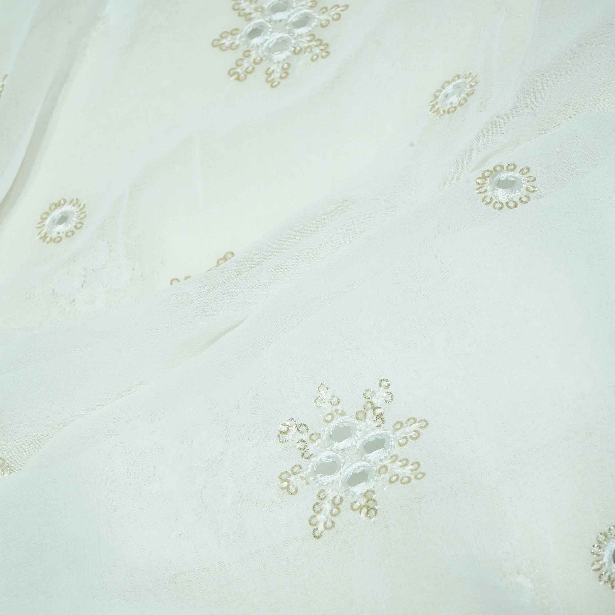 White Thread Sequins Embroidery Georgette Dyeable Fabric 1458 VPC-20301 - Image 3