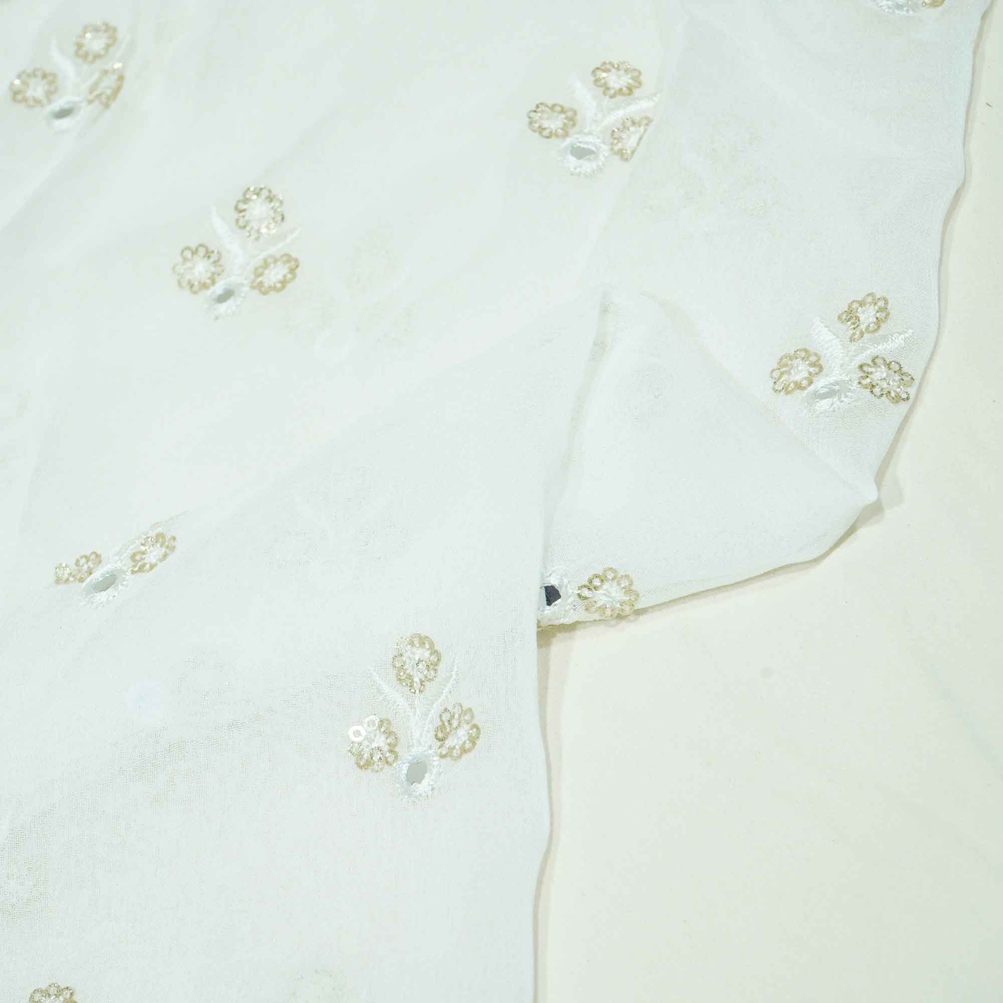 White Thread Sequins Embroidery Georgette Dyeable Fabric 1458 VPC-20306 - Image 2
