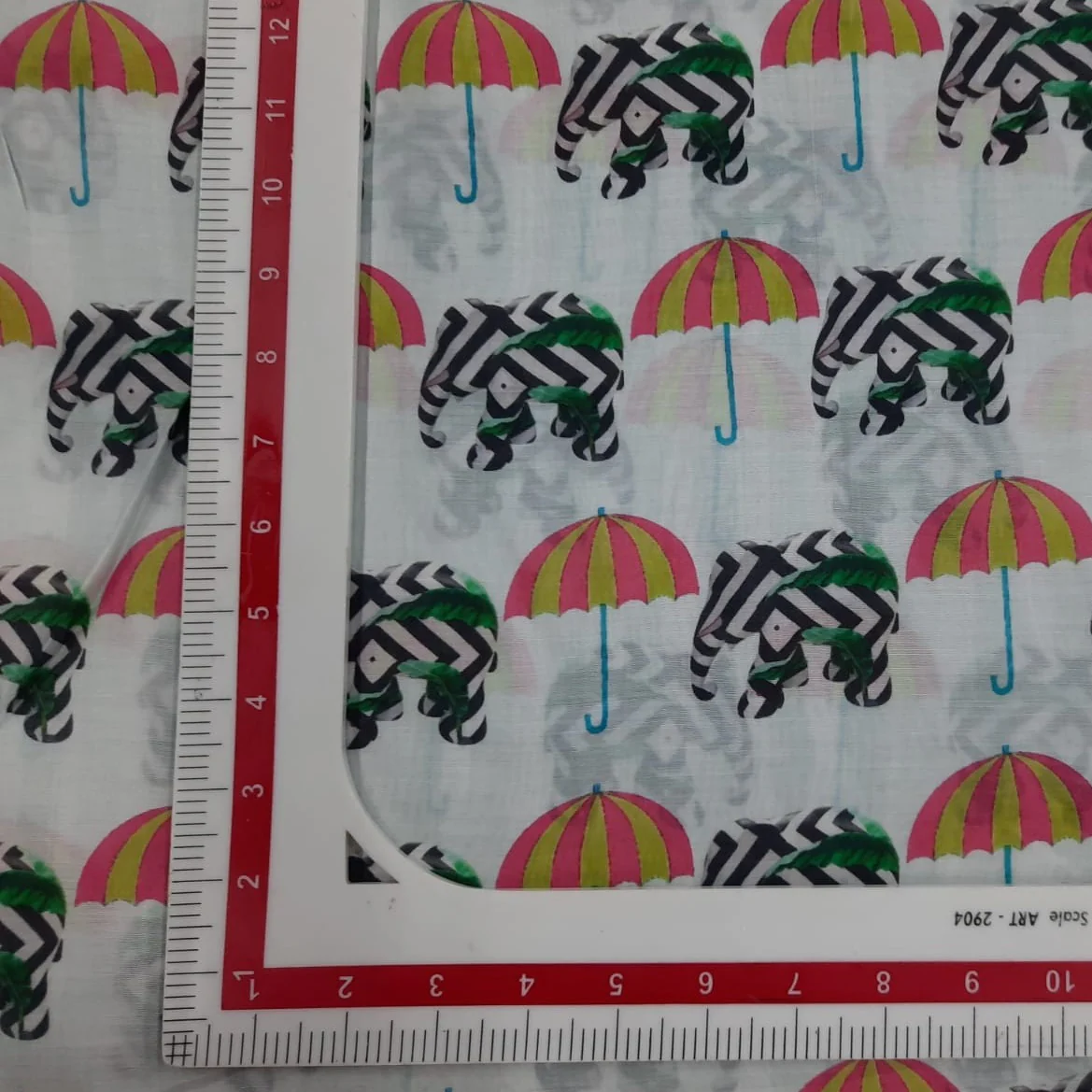 White Traditional Print Cotton Silk Fabric - Image 3