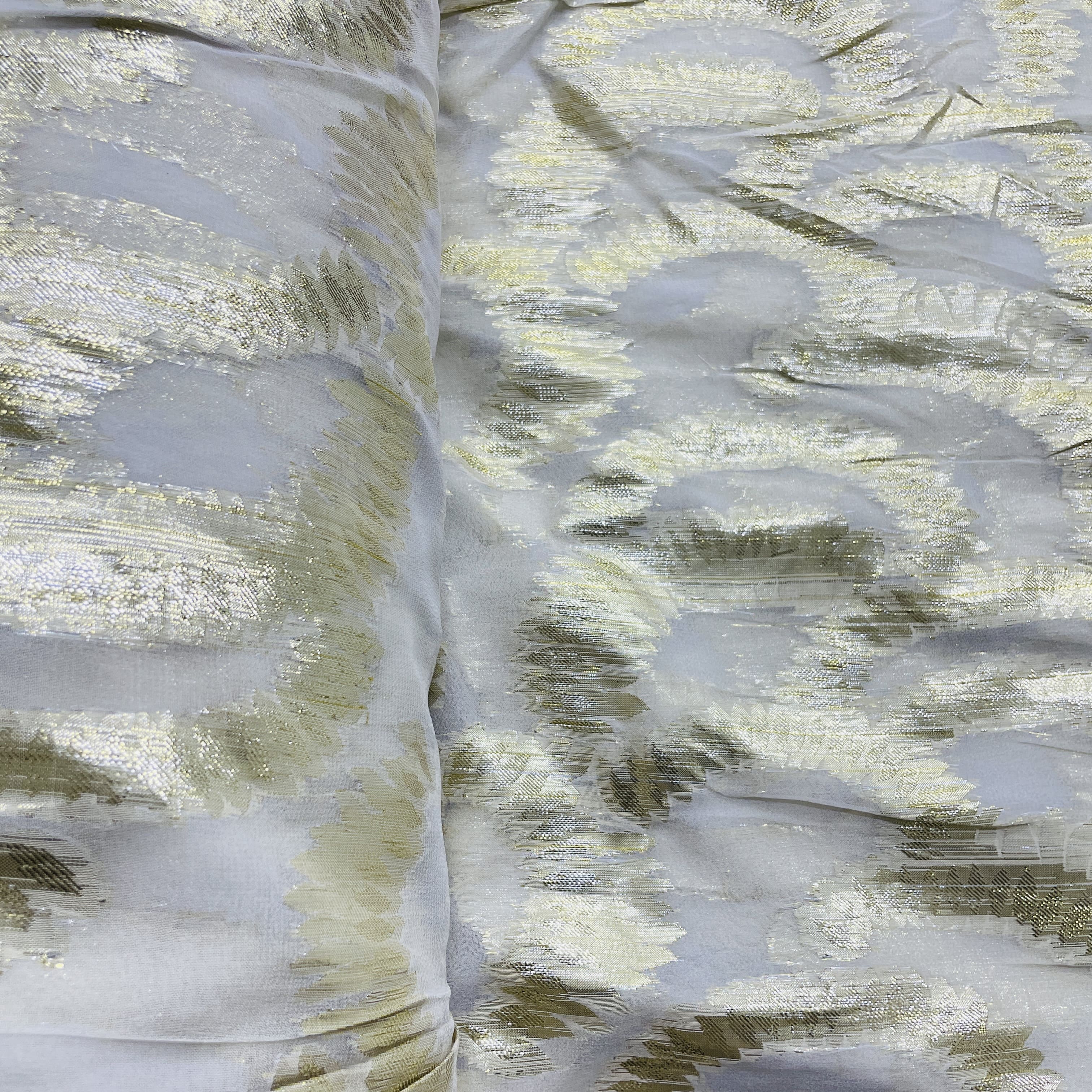 White with Golden Lurex Geometrical Georgette Jacquard Dyeable Fabric - Image 3